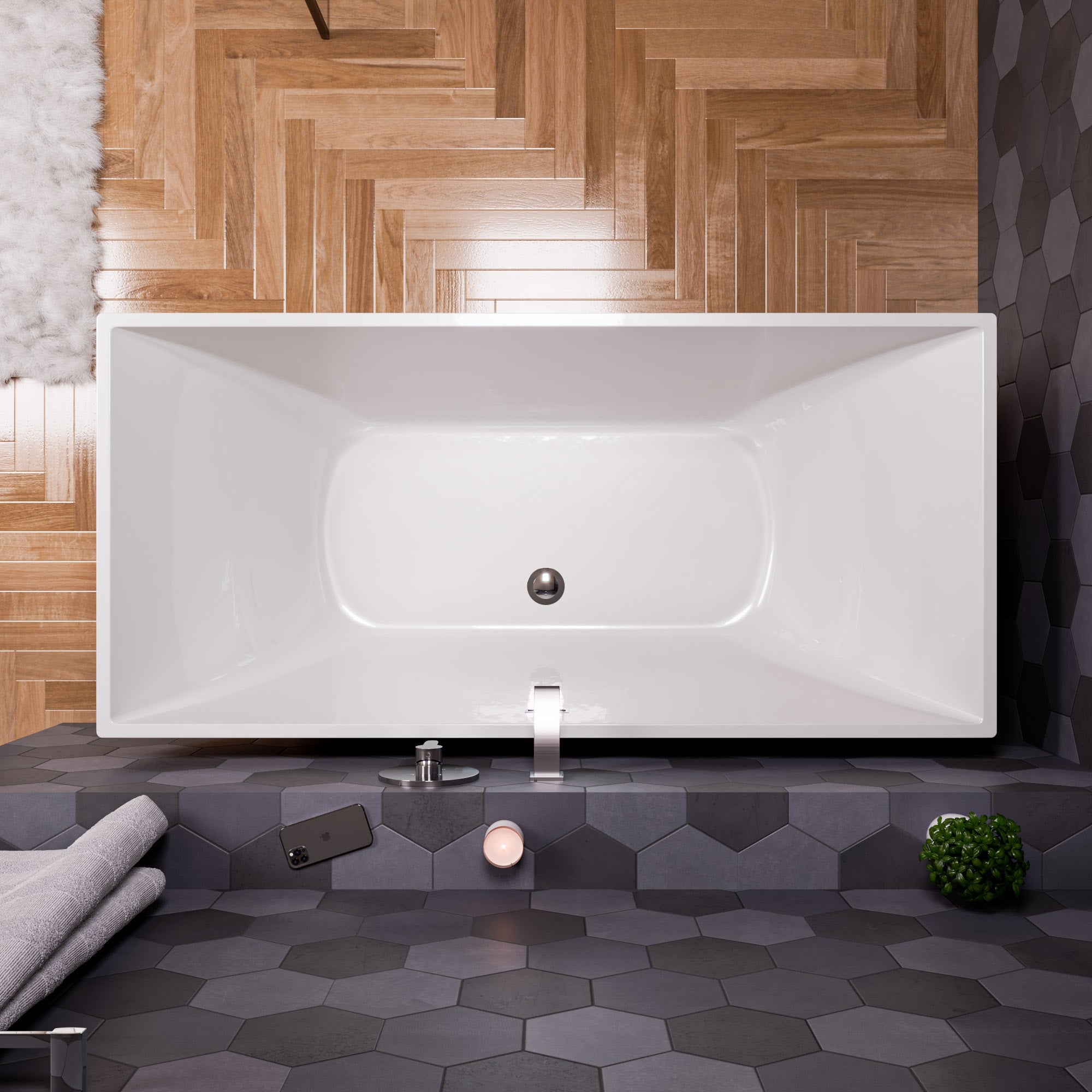 ALFI AB8840 67 inch White Rectangular Acrylic Free Standing Soaking Bathtub