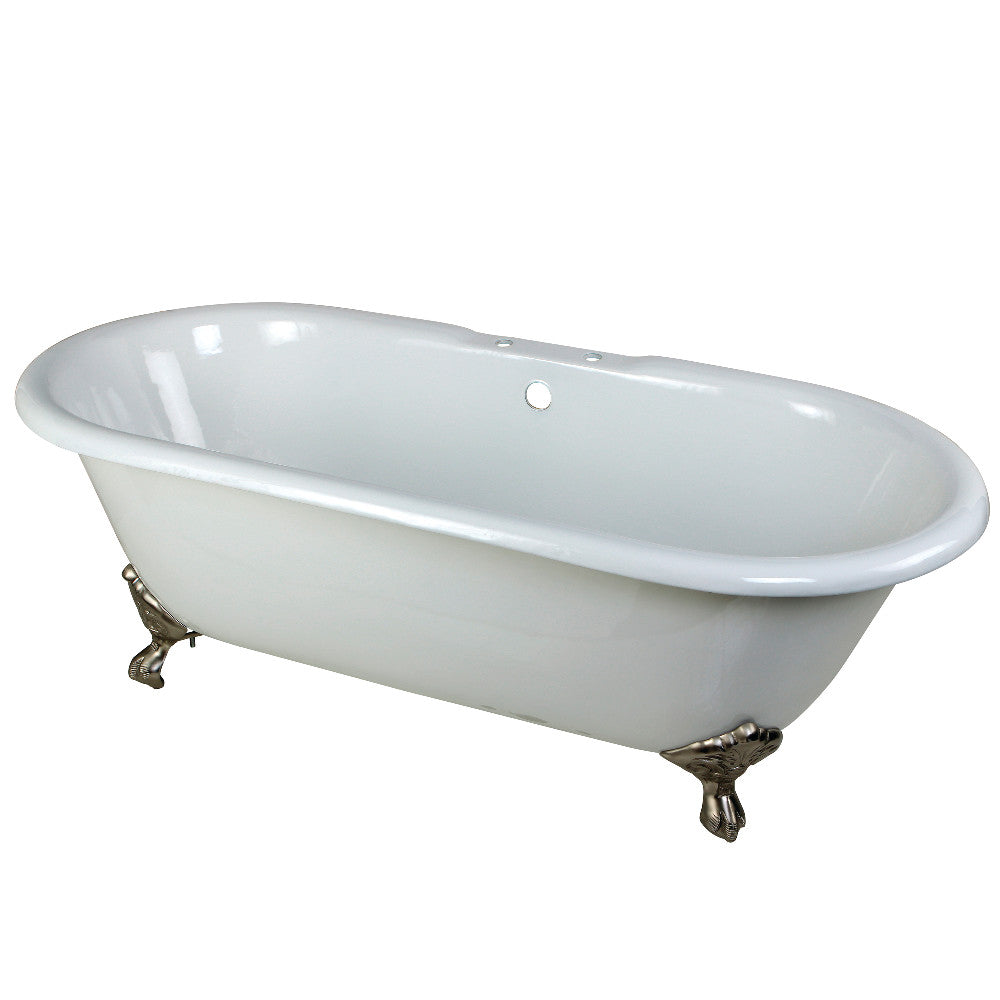Aqua Eden VCT7D663013NB8 66" Cast Iron Oval Double Ended Clawfoot Tub (7" Faucet Drillings), White/Brushed Nickel