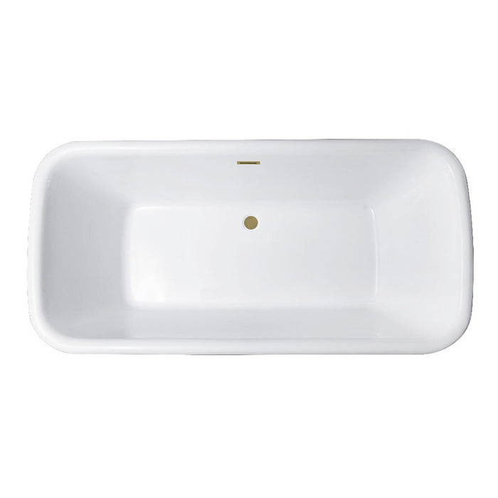 Kingston Brass VTDE713524C417 71" Acrylic Oval Rectangular Double Ended Pedestal Tub with Drain (No Faucet Drillings), Glossy White/Brushed Brass