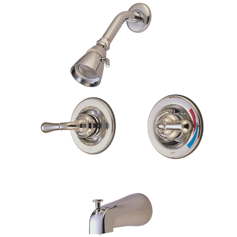 Kingston Brass KB678 Magellan Double-Handle Pressure Balanced Tub and Shower Faucet, Brushed Nickel