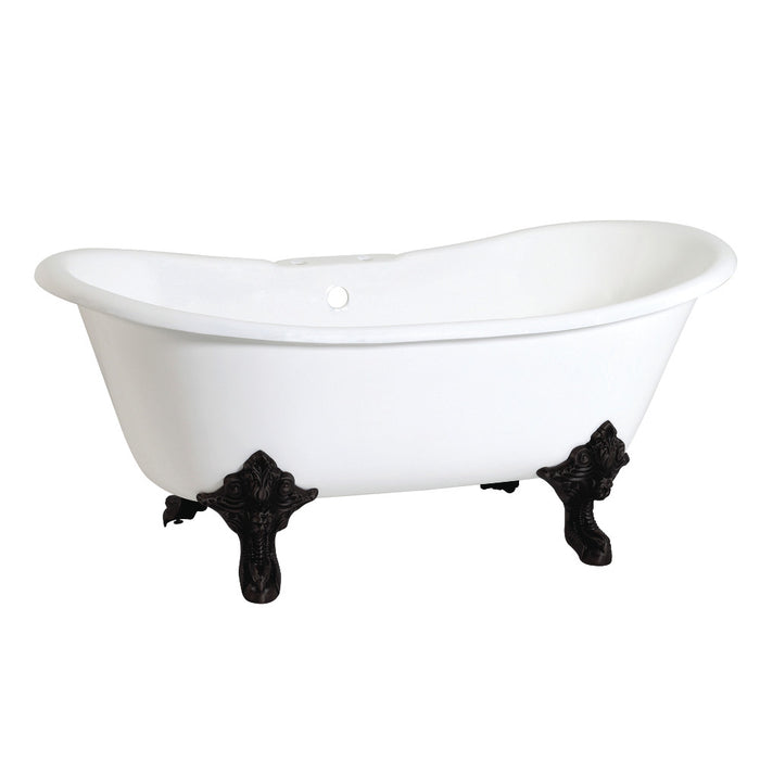 Aqua Eden VCT7DS6731NL0 67" Cast Iron Oval Double Slipper Clawfoot Tub (7" Faucet Drillings), White/Matte Black