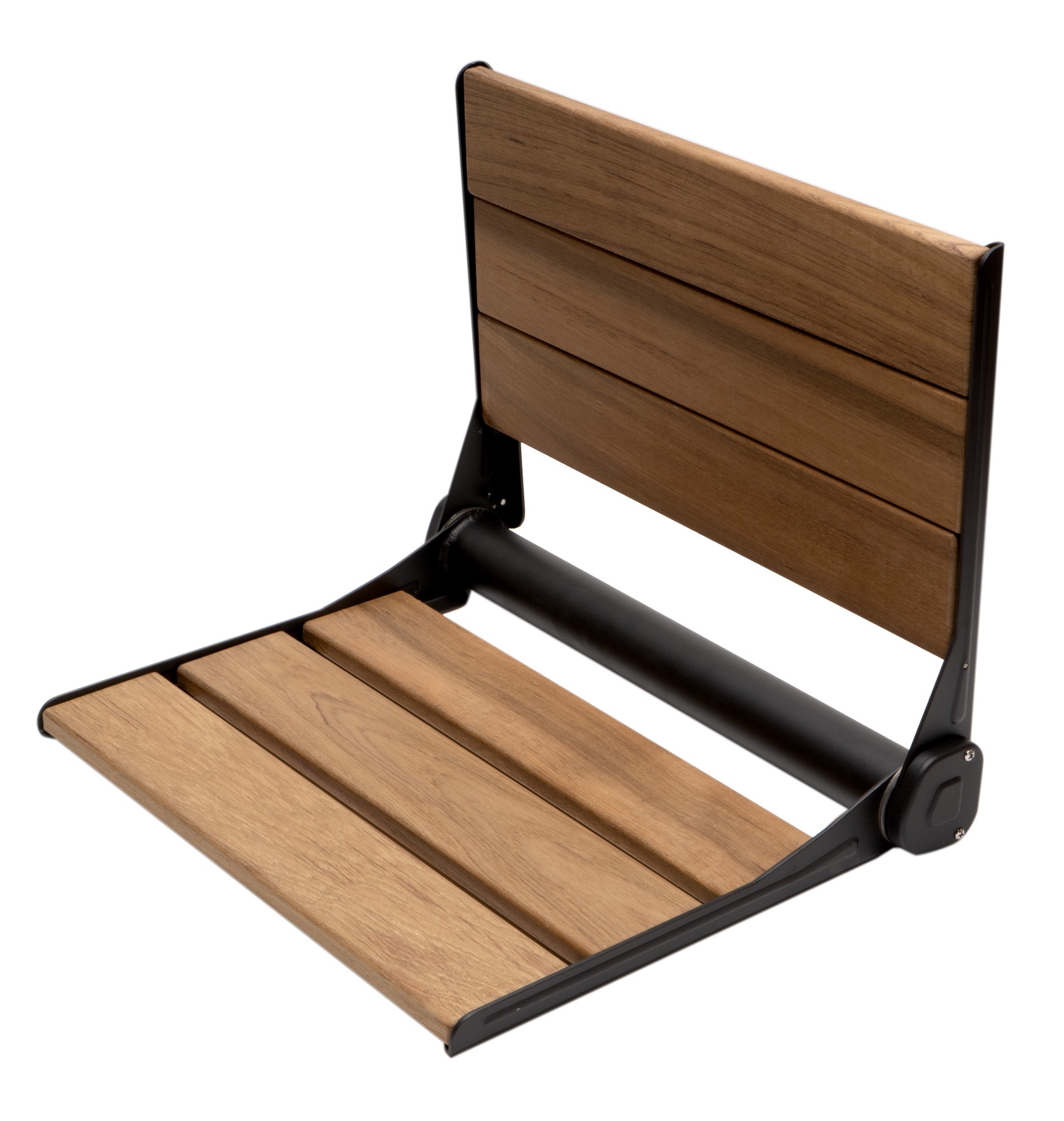 ALFI ABS17-BM Black Matte 17" Wide Foldable Teak Shower Seat with Backrest