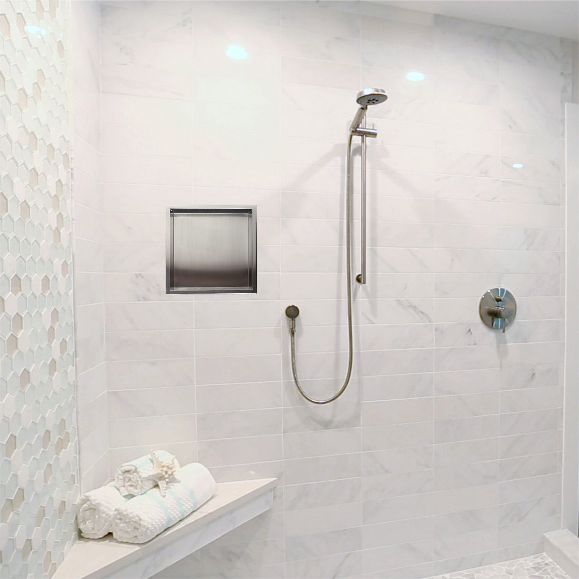 ALFI ABN1616-BSS 16 x 16 Brushed Stainless Steel Square Single Shelf Bath Shower Niche