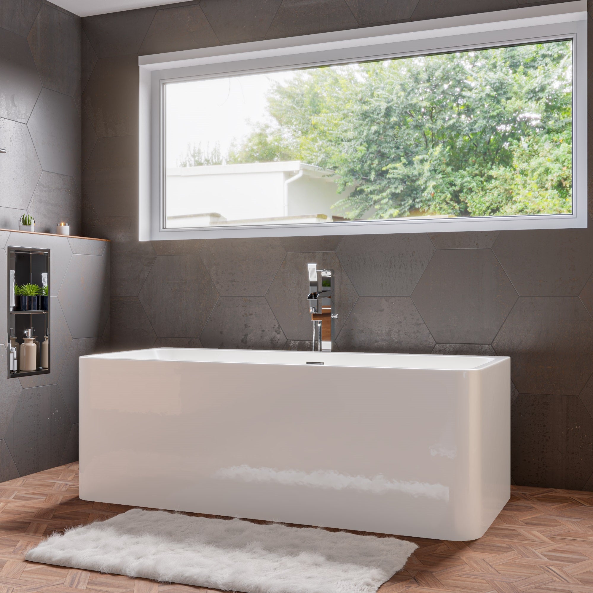 ALFI AB8859 67 inch White Rectangular Acrylic Free Standing Soaking Bathtub