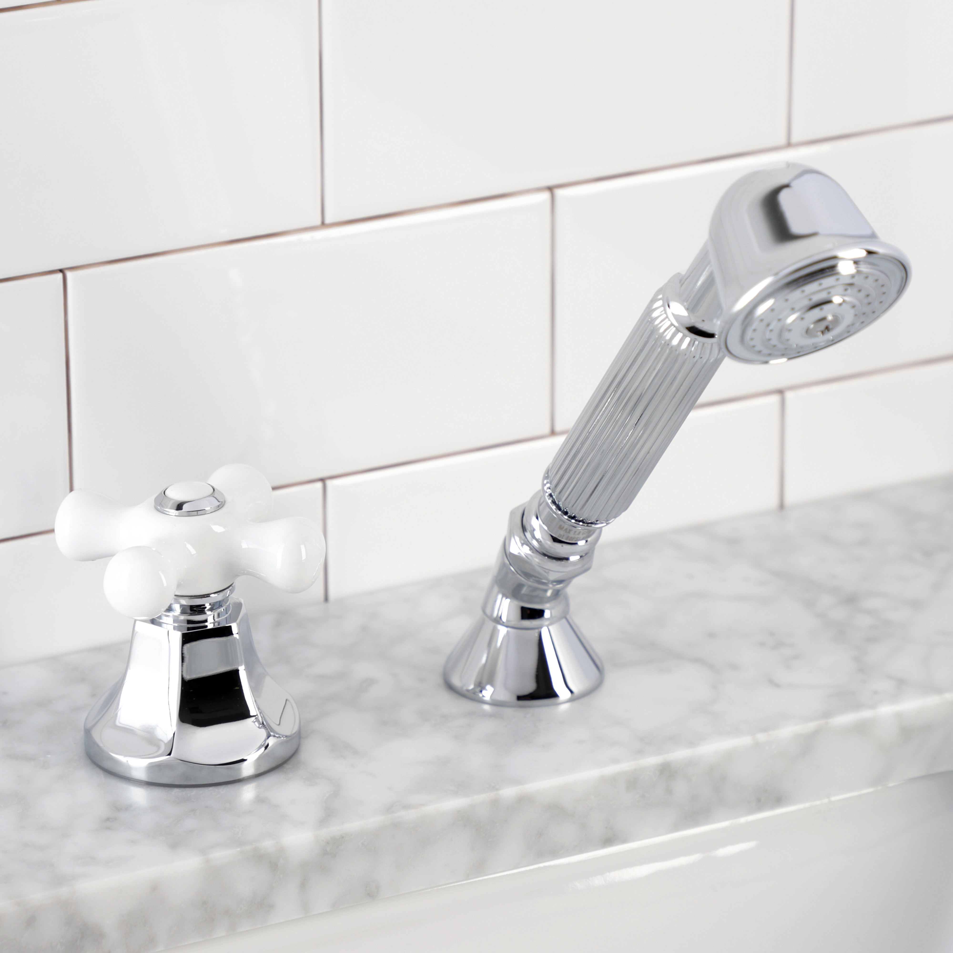 Kingston Brass KSK4301PXTR Deck Mount Hand Shower with Diverter for Roman Tub Faucet, Polished Chrome