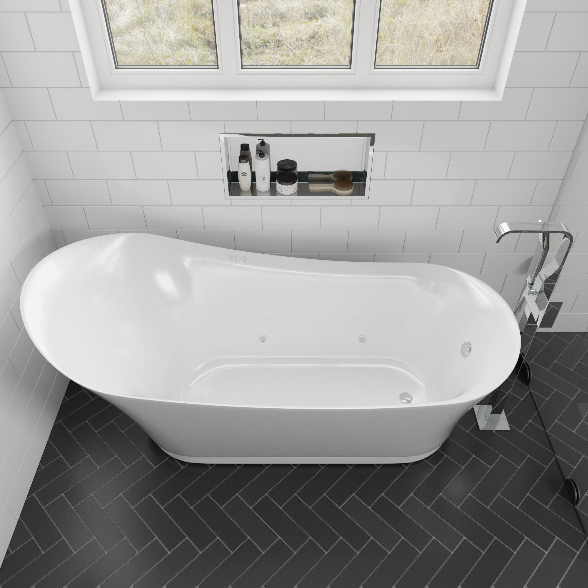 ALFI AB2180-PC Polished Chrome Single Lever Floor Mounted Tub Filler Mixer w Hand Held Shower Head