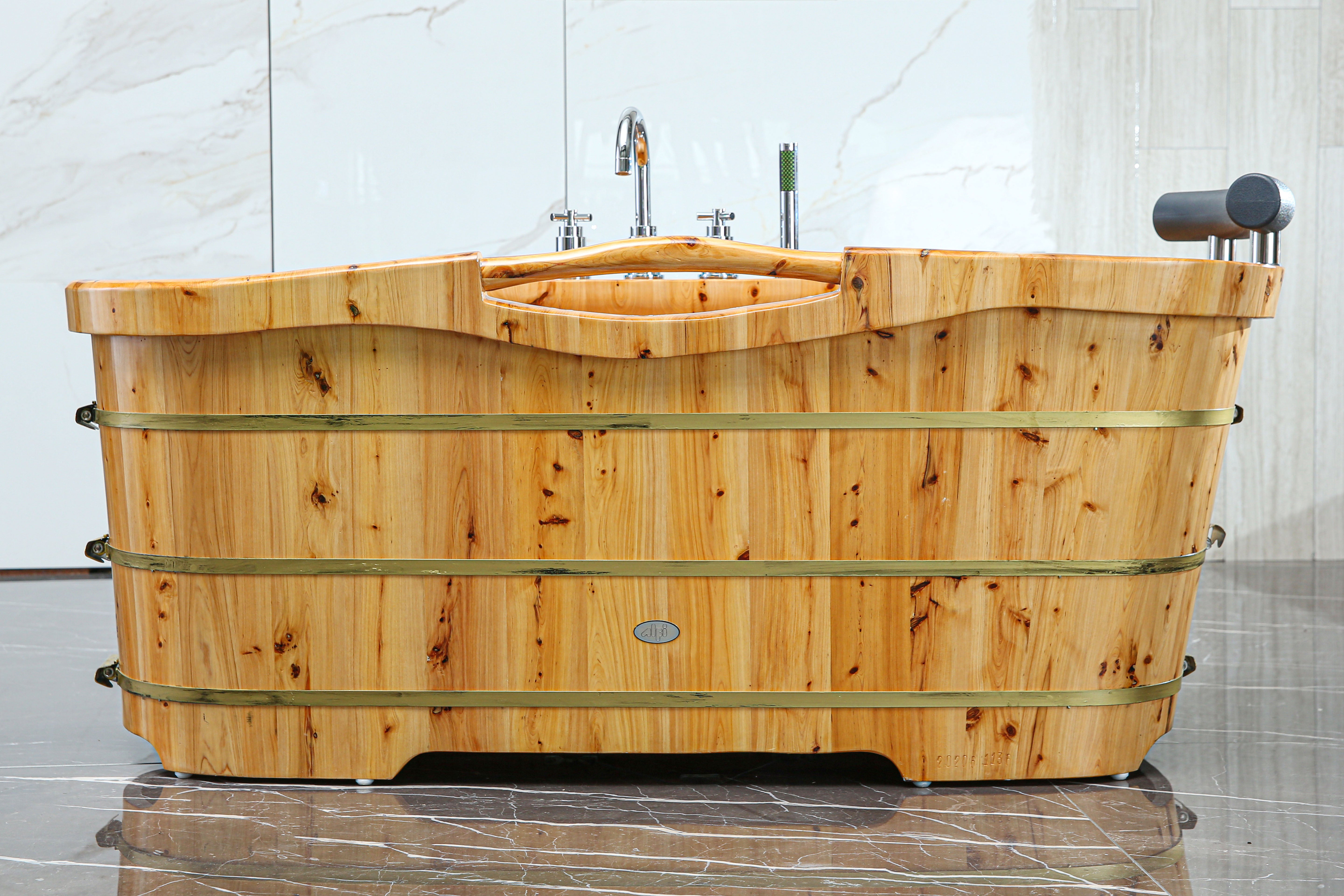 ALFI AB1136 61" Free Standing Cedar Wooden Bathtub with Chrome Tub Filler