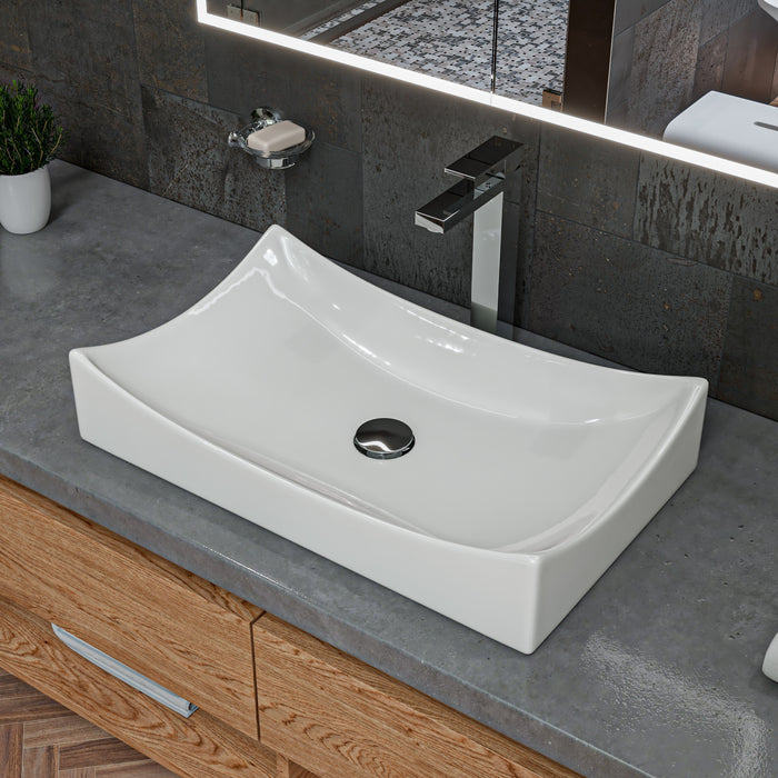 ALFI ABC904 White 26" Fancy Rectangular Above Mount Ceramic Sink