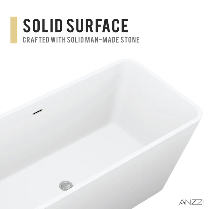 ANZZI Cenere 4.9 ft. Man-Made Stone Center Drain Freestanding Bathtub in Matte White - Bathroom Design Center