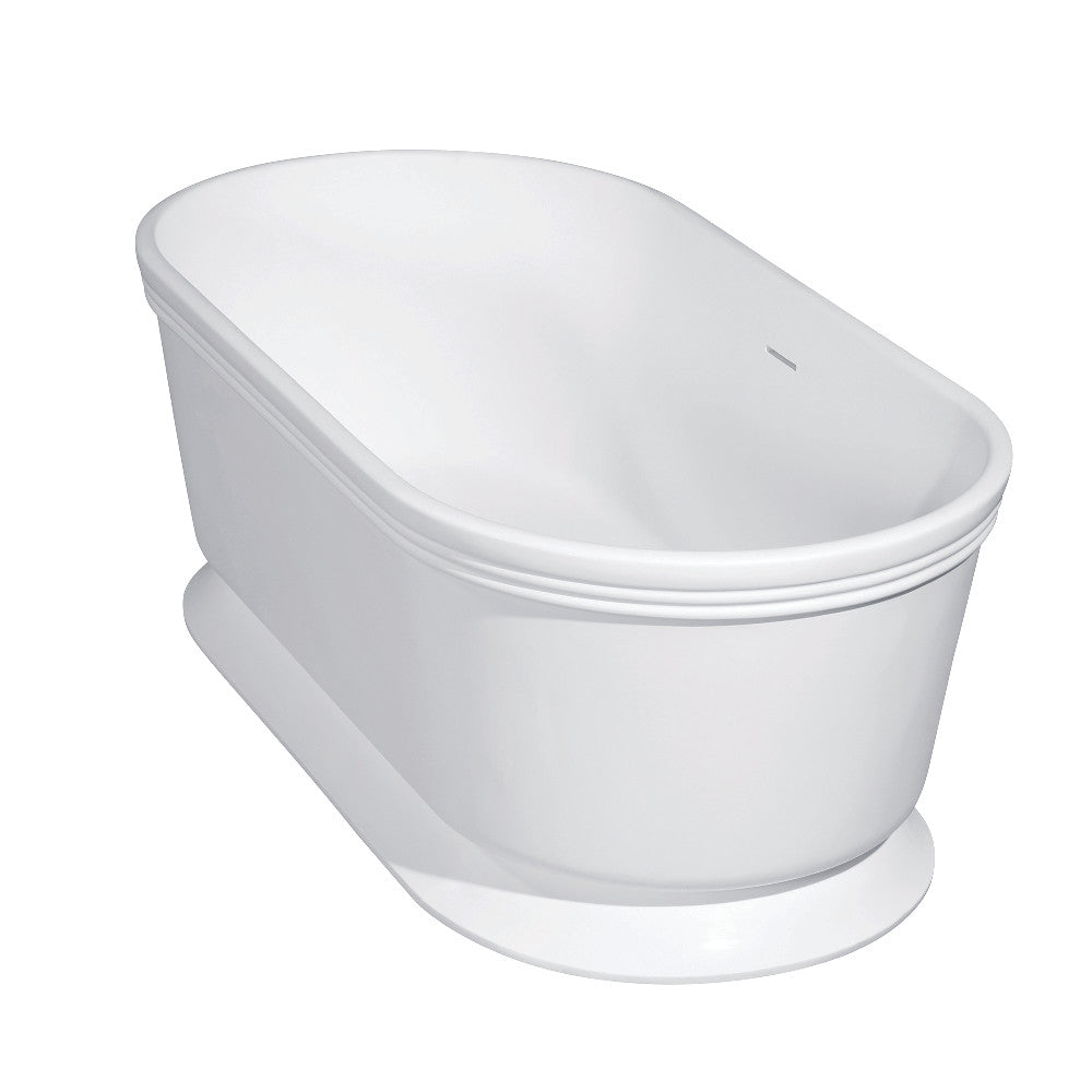 Aqua Eden VRTDE593023 59" Solid Surface Oval Double Ended Pedestal Tub with Drain (No Faucet Drillings), Glossy White/Matte White