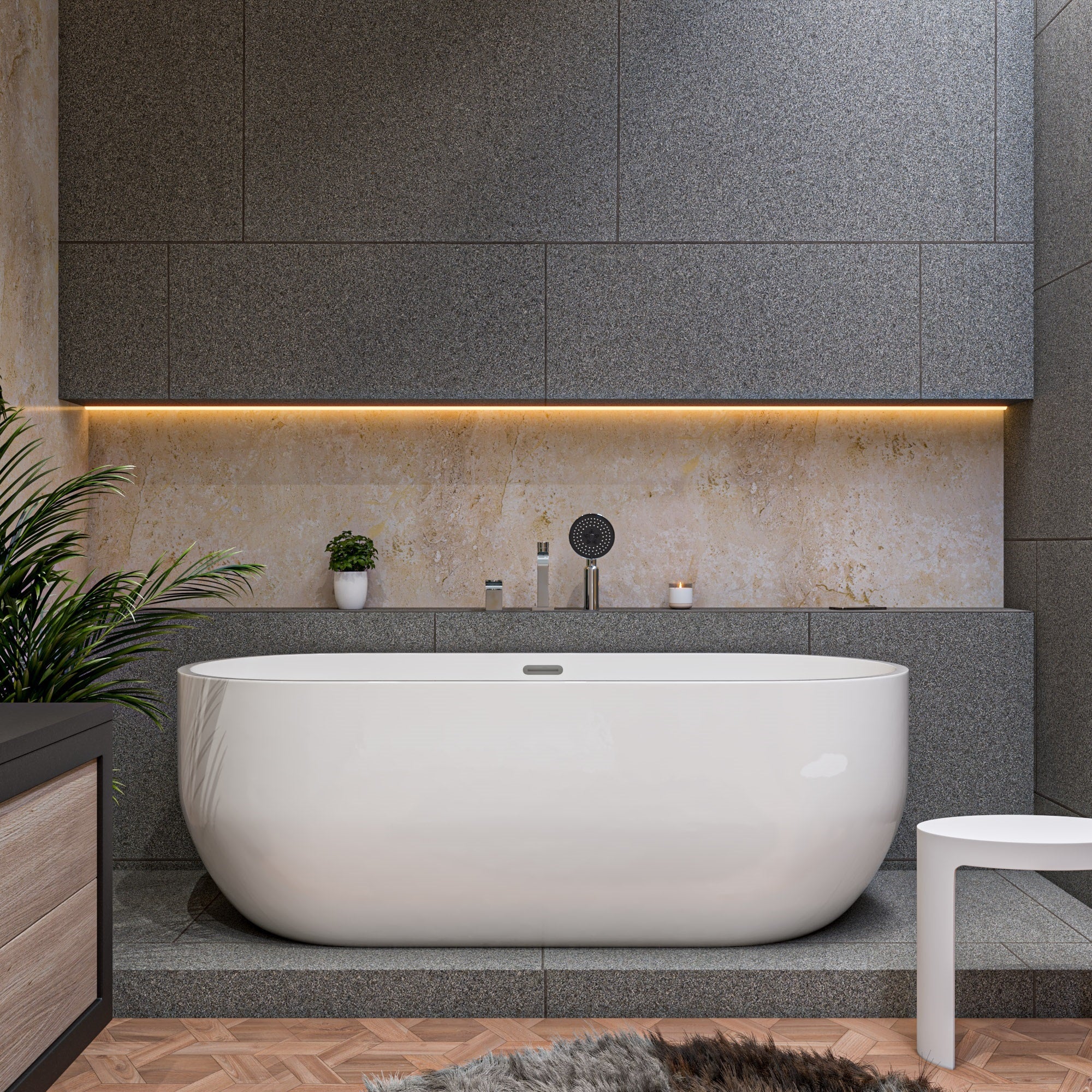 ALFI AB8839 67 inch White Oval Acrylic Free Standing Soaking Bathtub