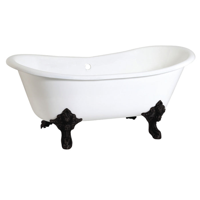 Aqua Eden VCTNDS7231NL0 72" Cast Iron Oval Double Slipper Clawfoot Tub (No Faucet Drillings), White/Matte Black