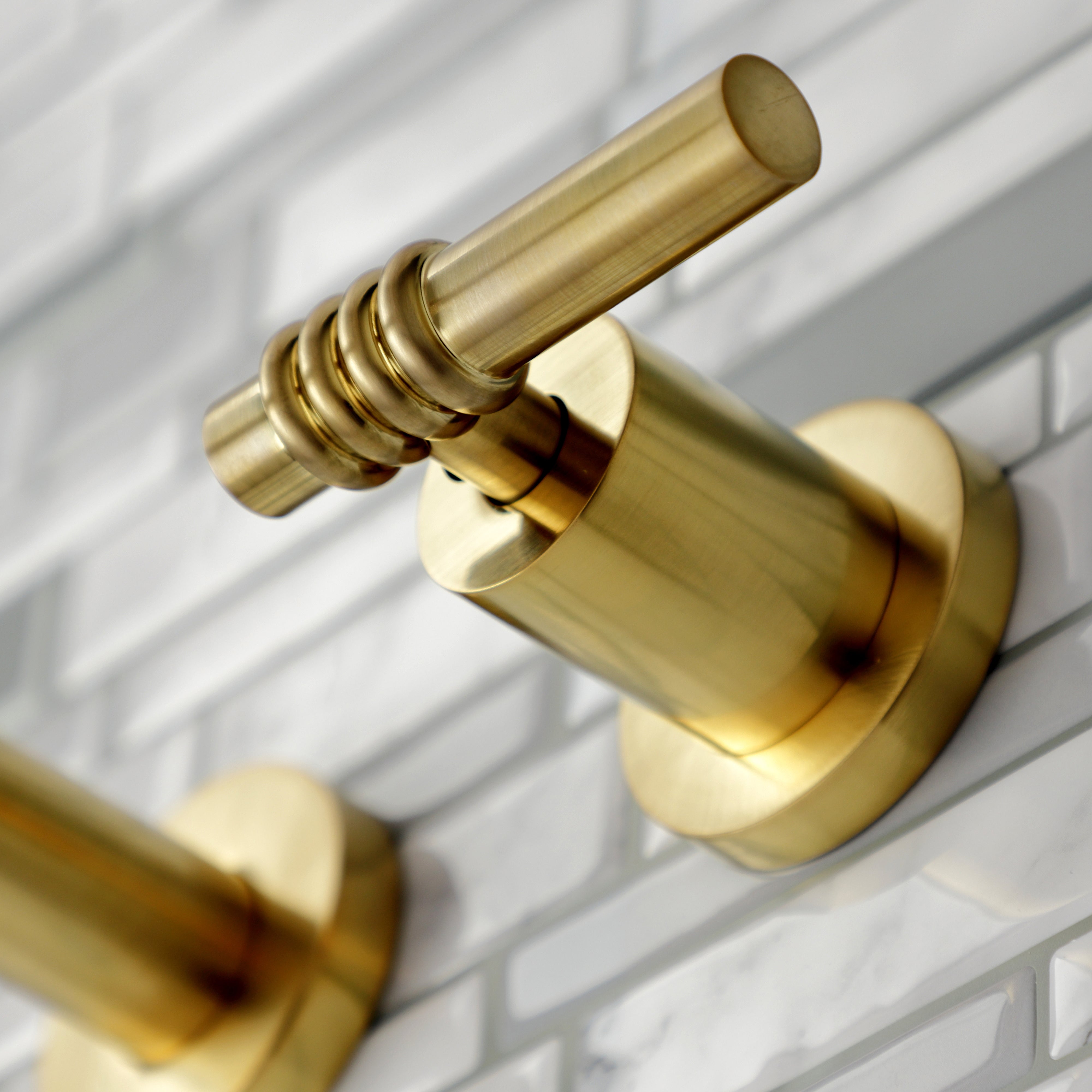 Kingston Brass KS8027ML Milano Two-Handle Wall Mount Roman Tub Faucet, Brushed Brass