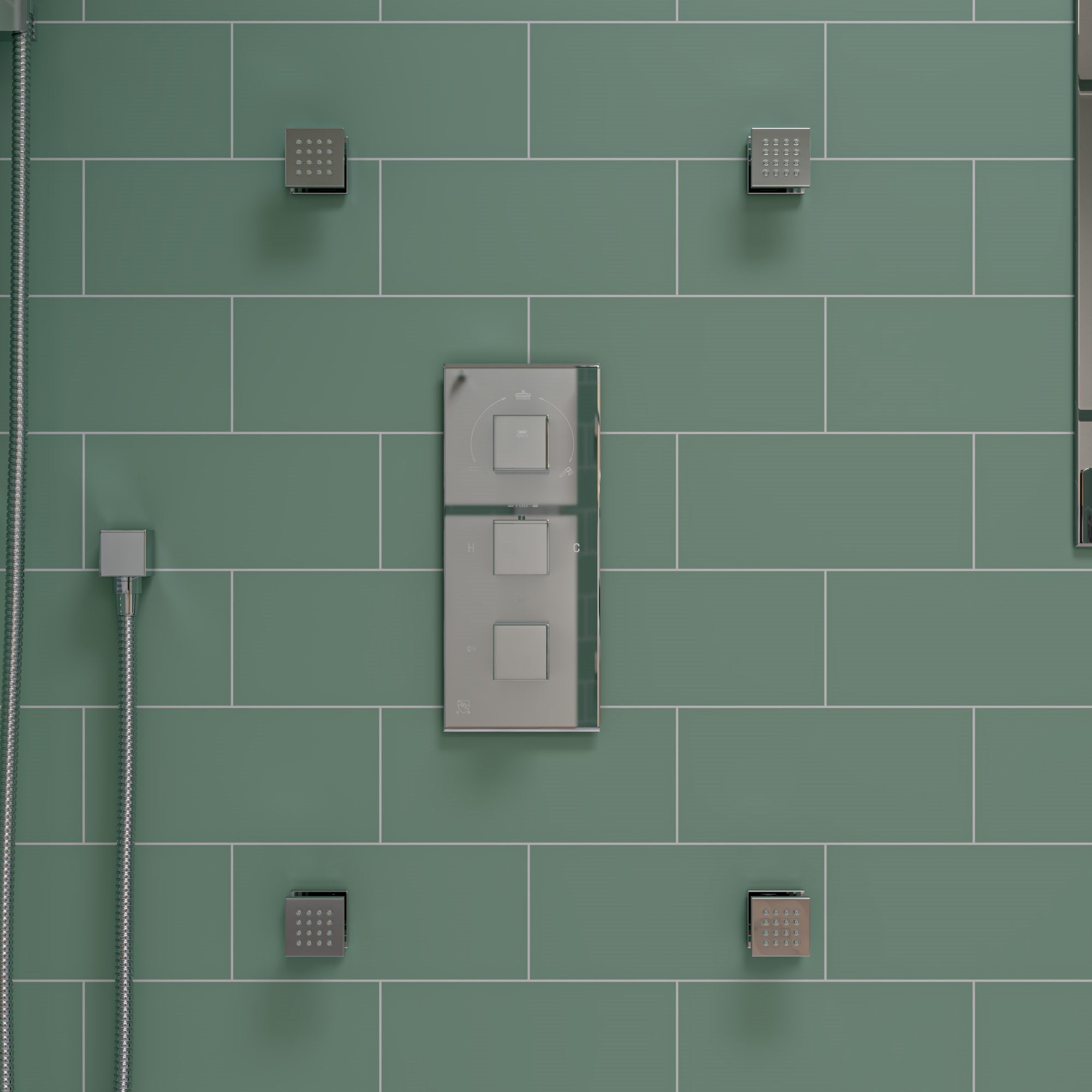 ALFI AB2801-PC Polished Chrome Concealed 3-Way Thermostatic Valve Shower Mixer Square Knobs