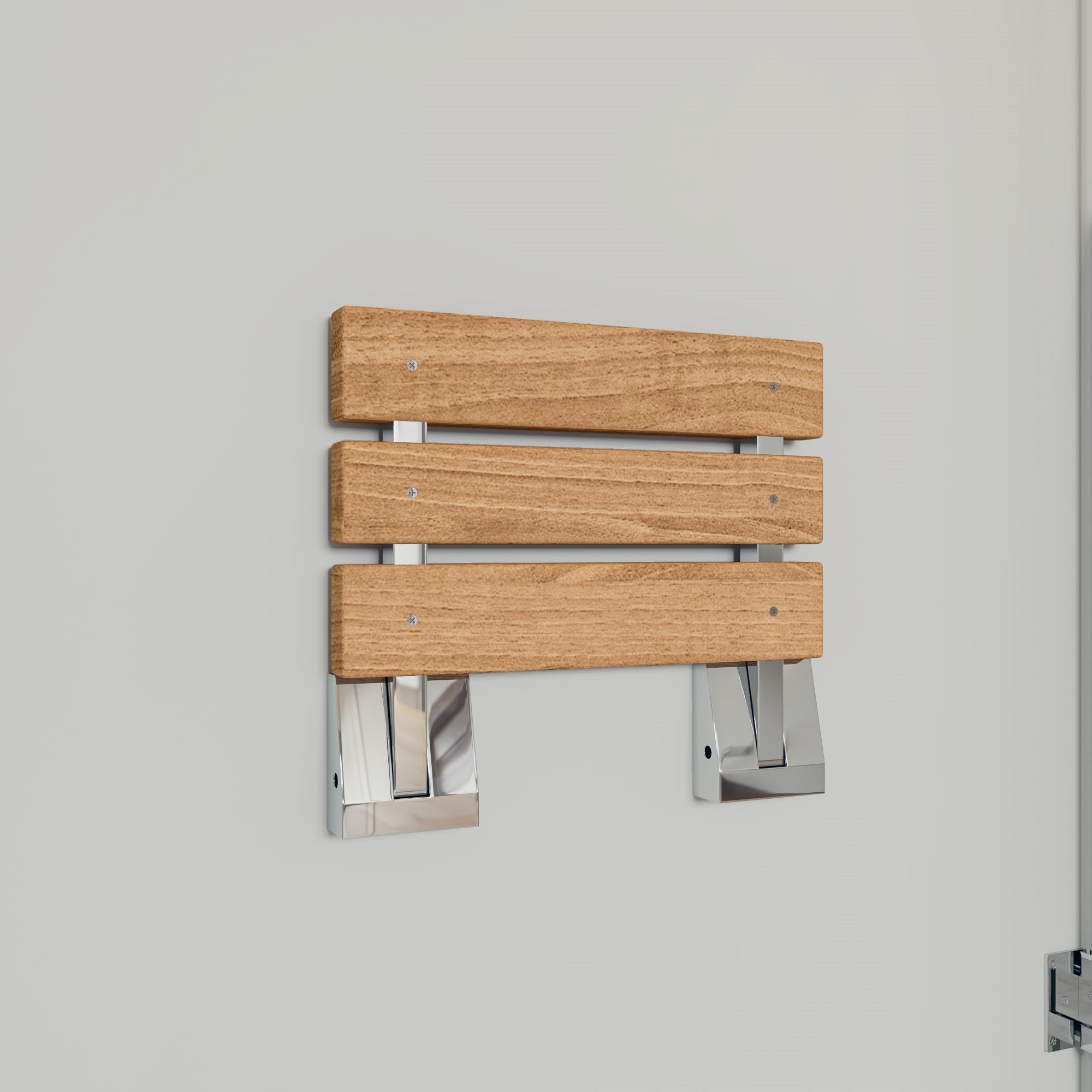 ALFI ABS16S-PC Polished Chrome 16" Folding Teak Wood Shower Seat Bench