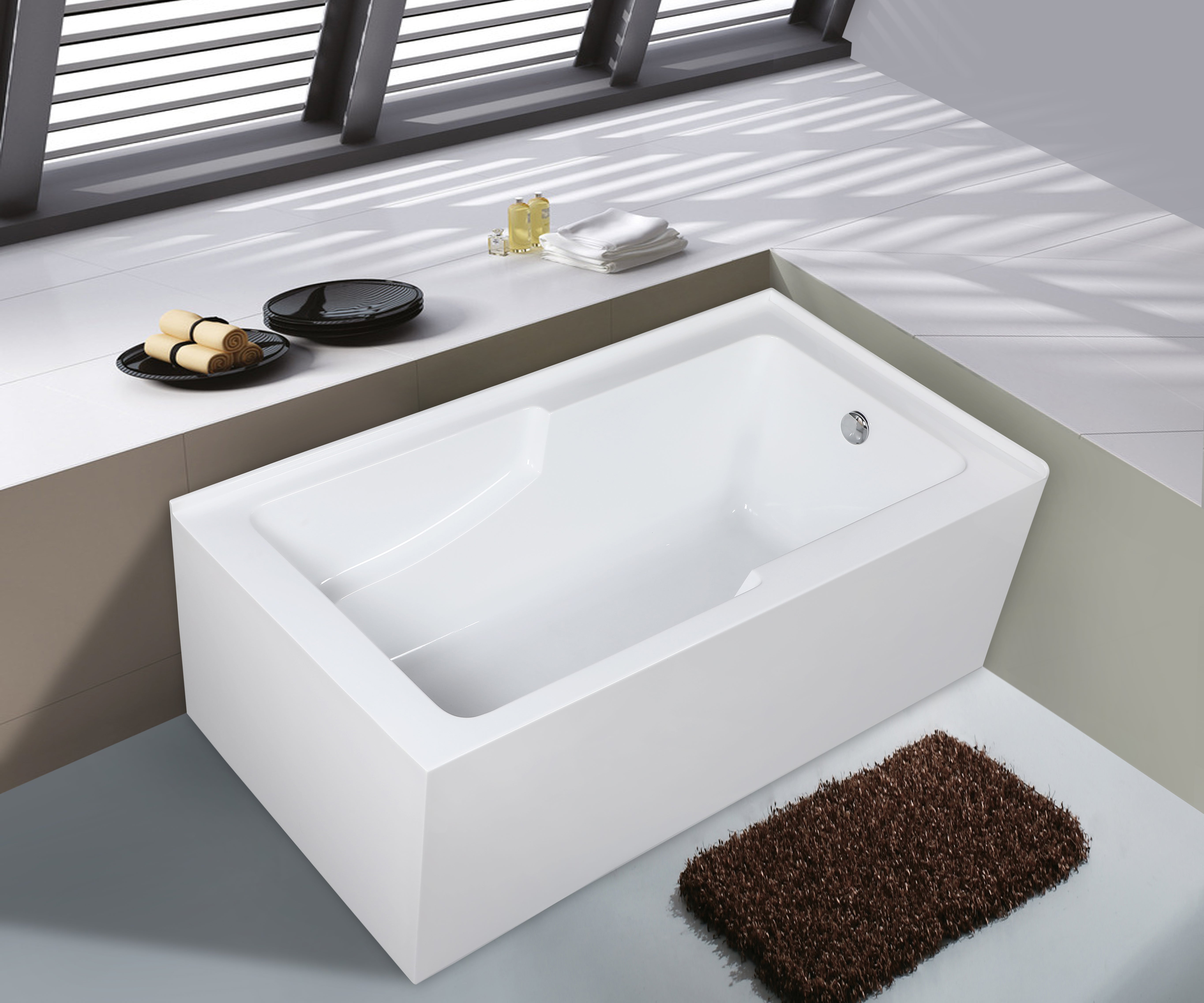 Aqua Eden VTAM6032R22S 60" Acrylic Rectangular 2-Wall Corner Alcove Tub with Corner Apron, Right Hand Drain Hole, Glossy White
