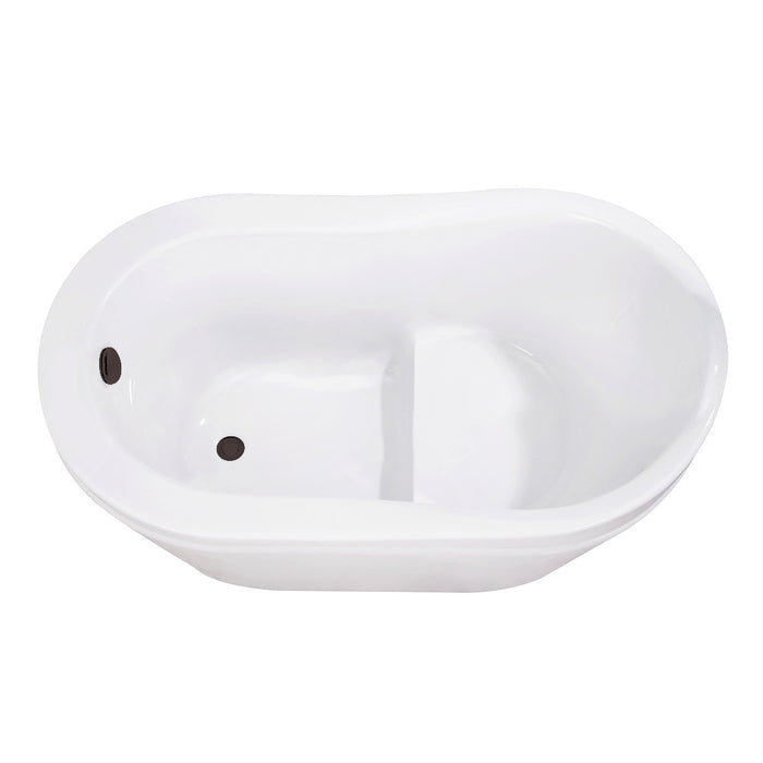 Kingston Brass VTRS523030M5 52" Acrylic Oval Single Slipper Freestanding Tub with Integral Seat, Glossy White/Oil Rubbed Bronze