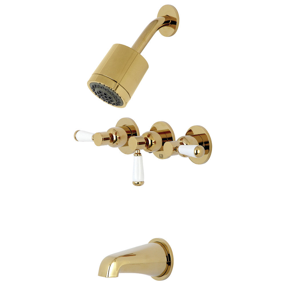 Kingston Brass KBX8132DPL Paris Triple-Handle Tub and Shower Faucet, Polished Brass