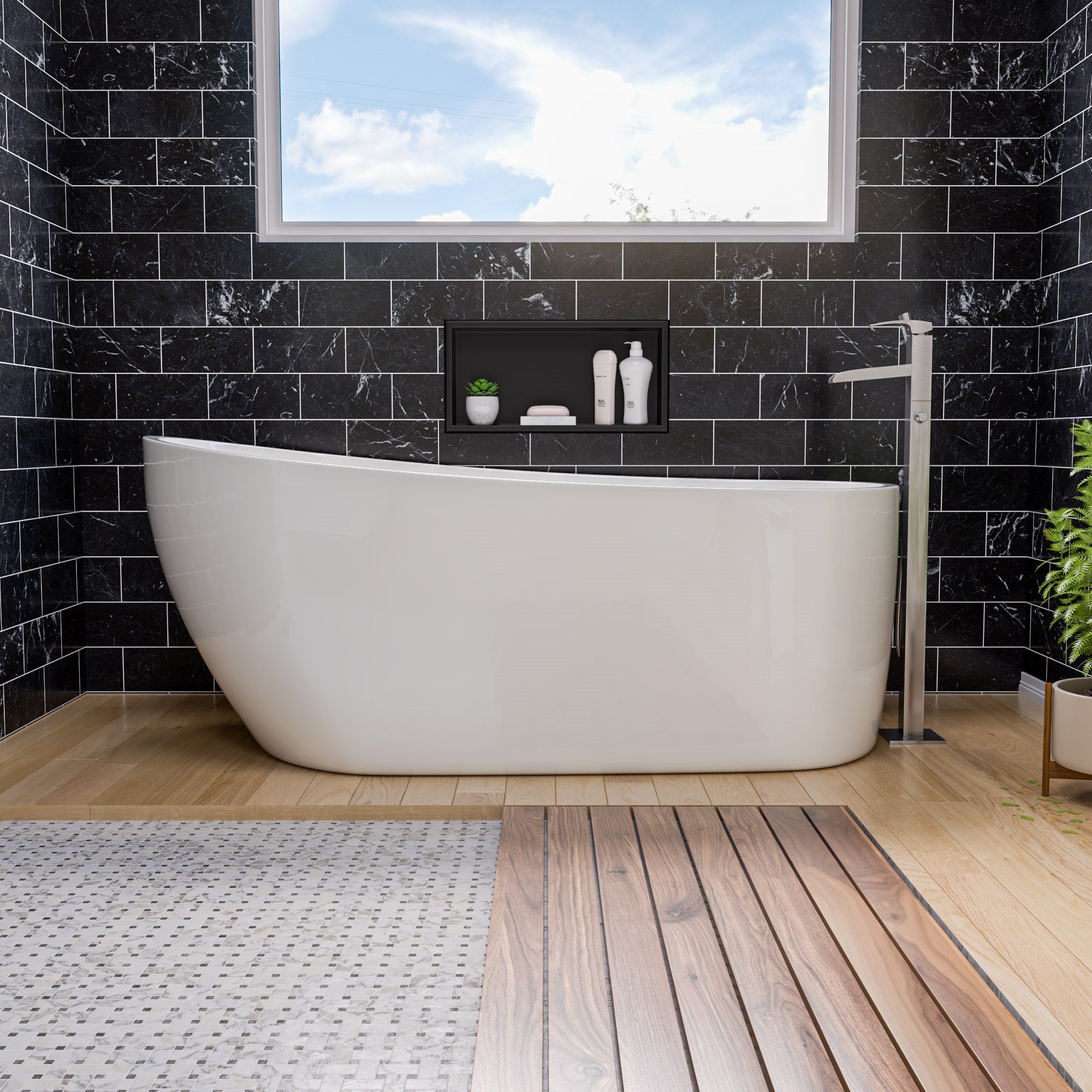 ALFI AB2843-BN Brushed Nickel Single Hole Floor Mounted Waterfall Tub Filler
