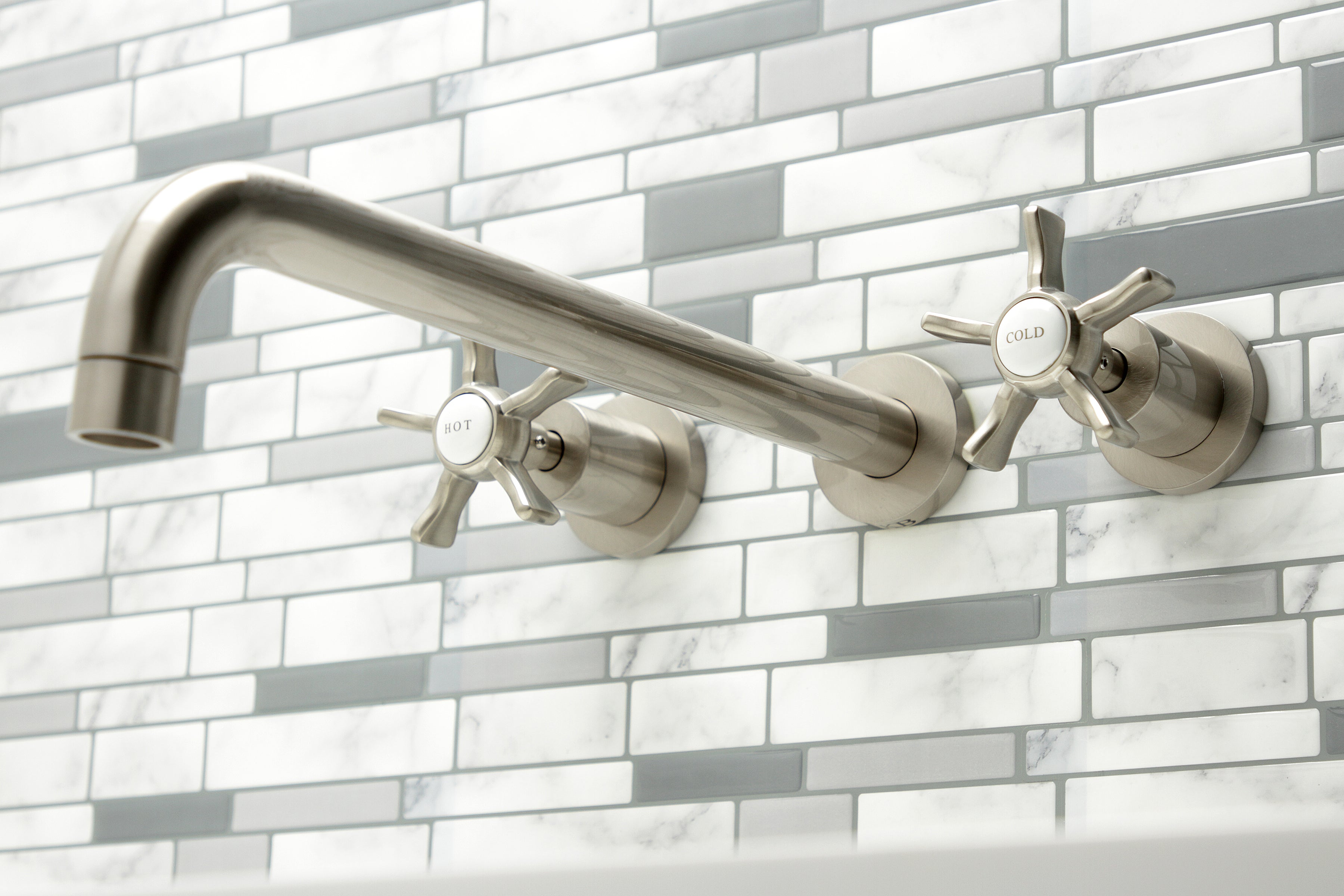 Kingston Brass KS8048NX Hamilton Two-Handle Wall Mount Roman Tub Faucet, Brushed Nickel