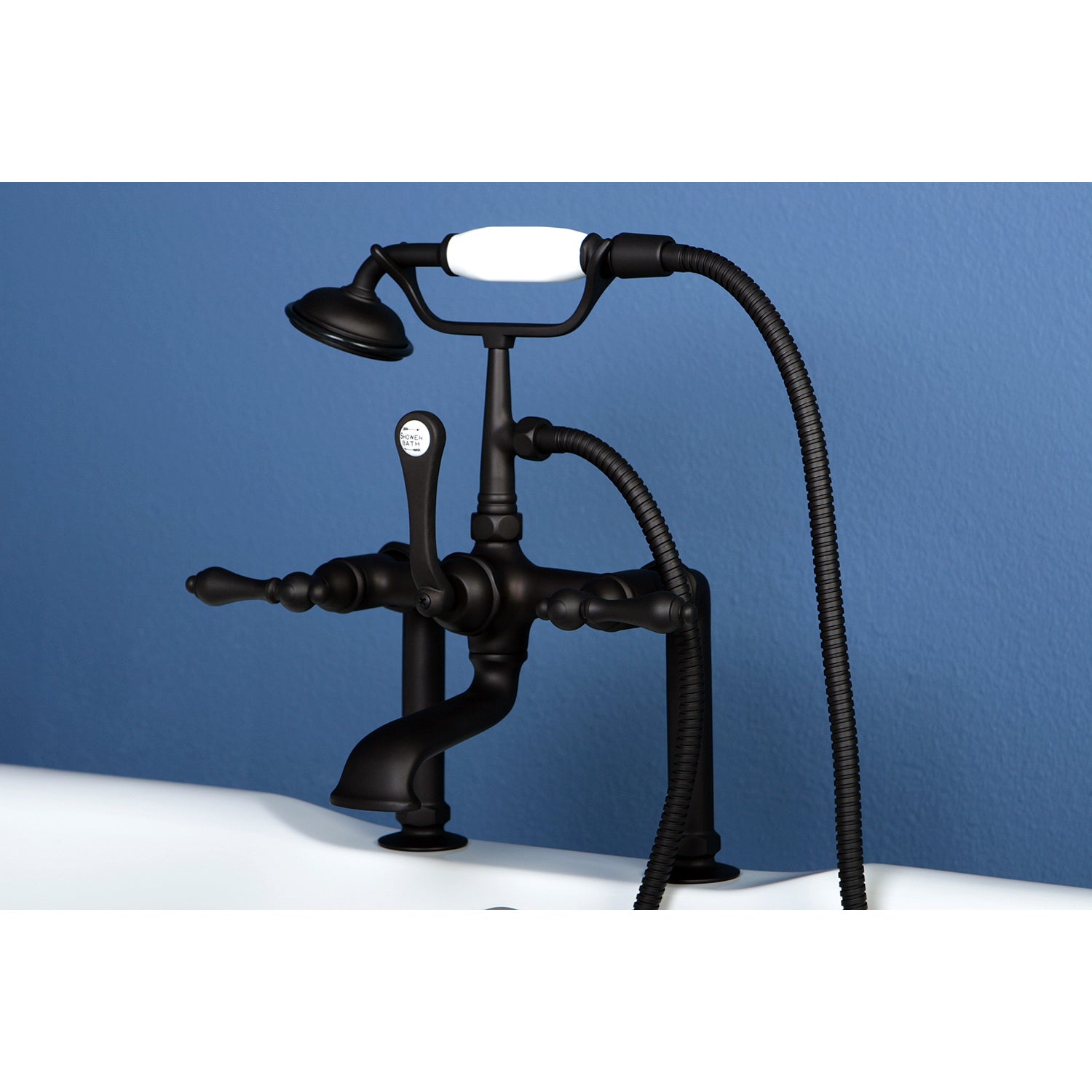 Kingston Brass CC103T5 Vintage 7" Center Deck-Mount Clawfoot Tub Faucet with Hand Shower, Oil Rubbed Bronze