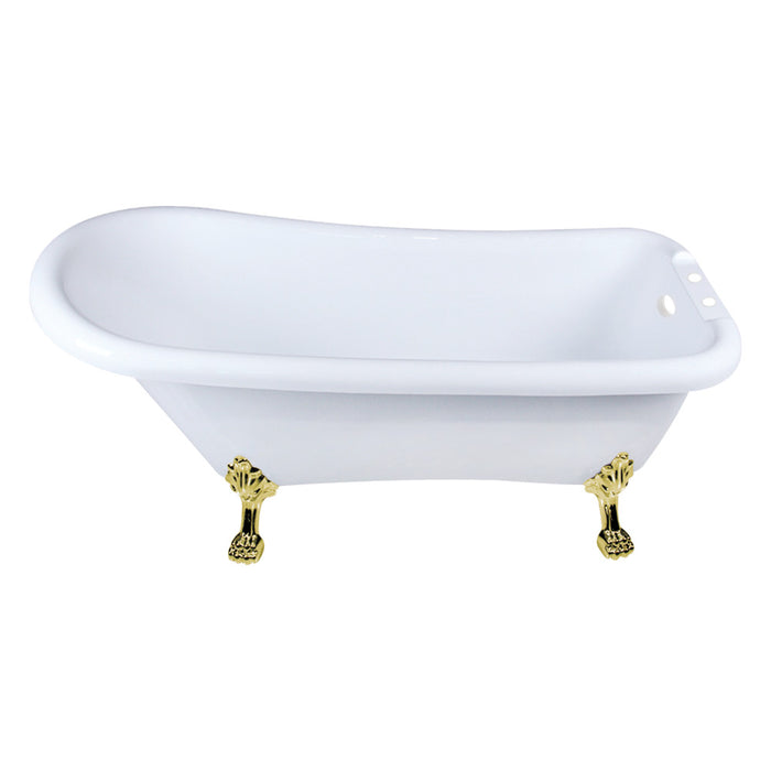 Aqua Eden VT7DE672826WAC2 67" Acrylic Classic Flat-Rim Single Slipper Clawfoot Tub (7" Faucet Drillings), Glossy White/Polished Brass