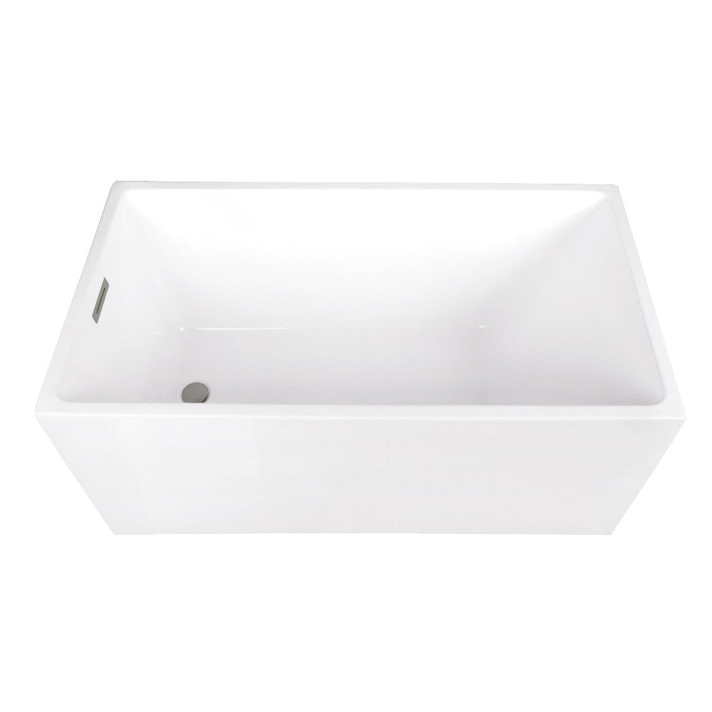 Kingston Brass VTSQ512823C418 51" Acrylic Rectangular Double Ended Freestanding Tub with Drain, Glossy White/Brushed Nickel