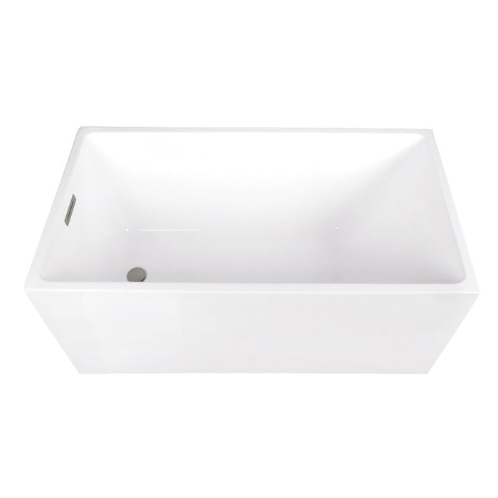 Kingston Brass VTSQ512823C418 51" Acrylic Rectangular Double Ended Freestanding Tub with Drain, Glossy White/Brushed Nickel