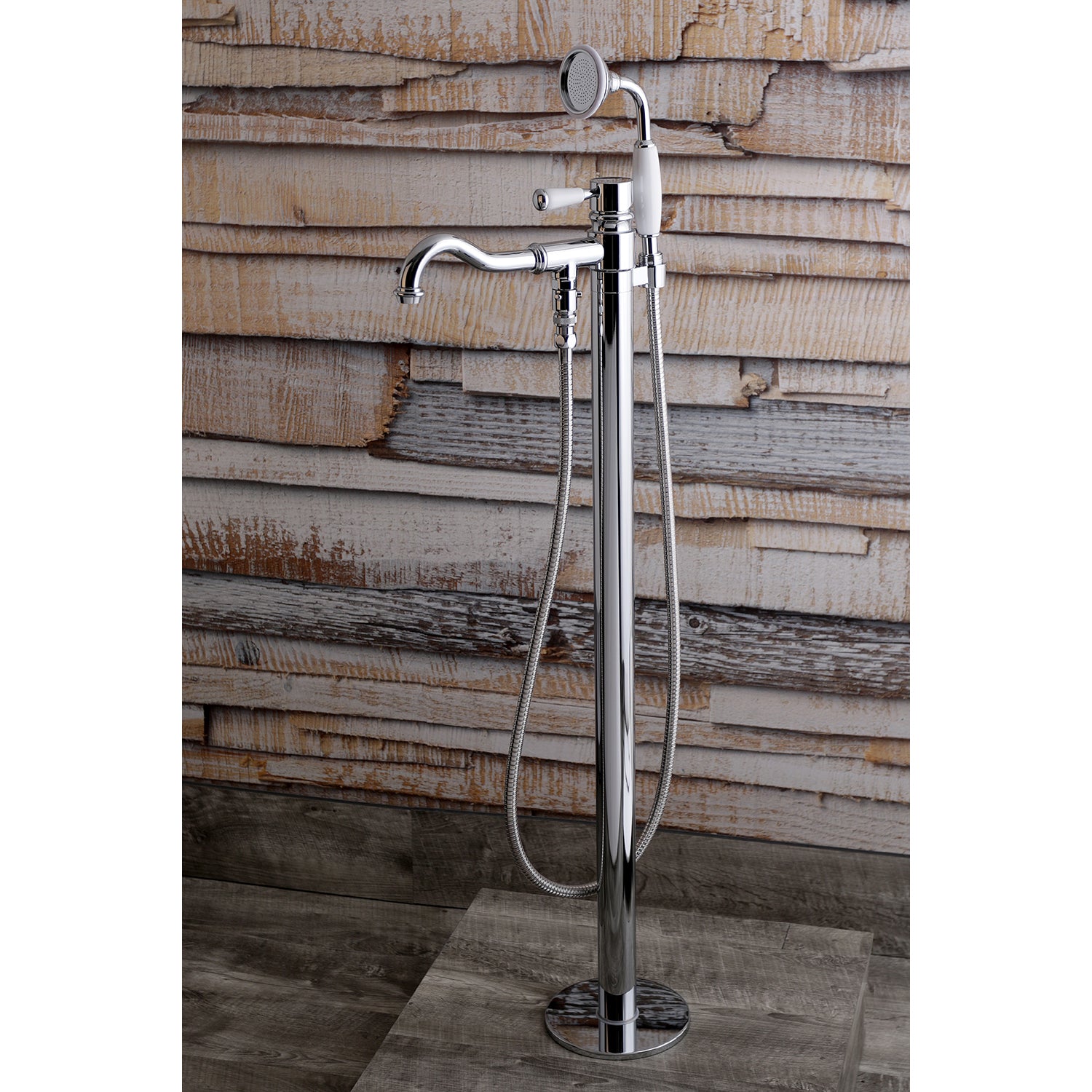Kingston Brass KS7131DPL Paris Freestanding Tub Faucet with Hand Shower, Polished Chrome