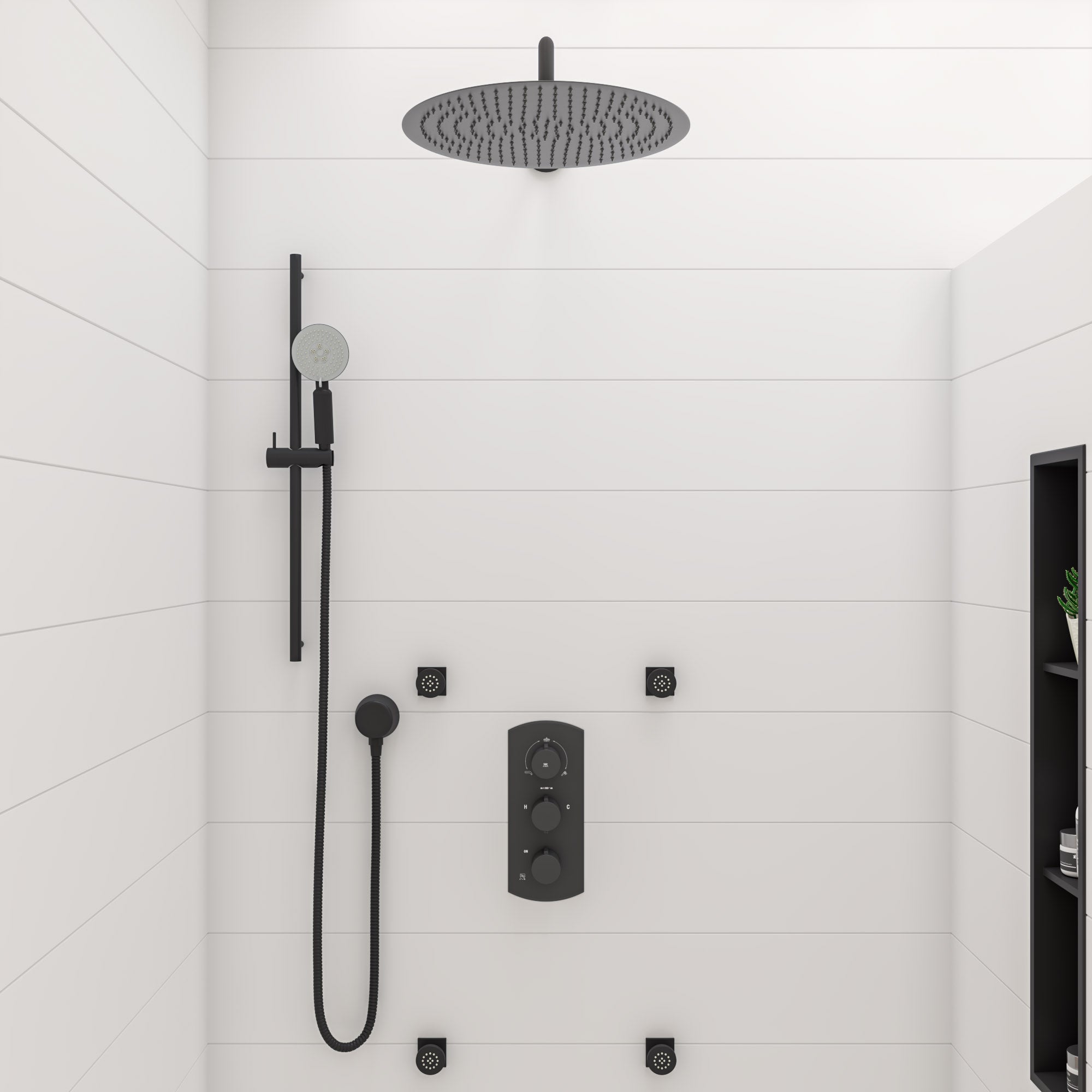 ALFI ABNC0836-BLA 8" x 36" Black Matte Stainless Steel Vertical Triple Shelf Bath Shower Niche