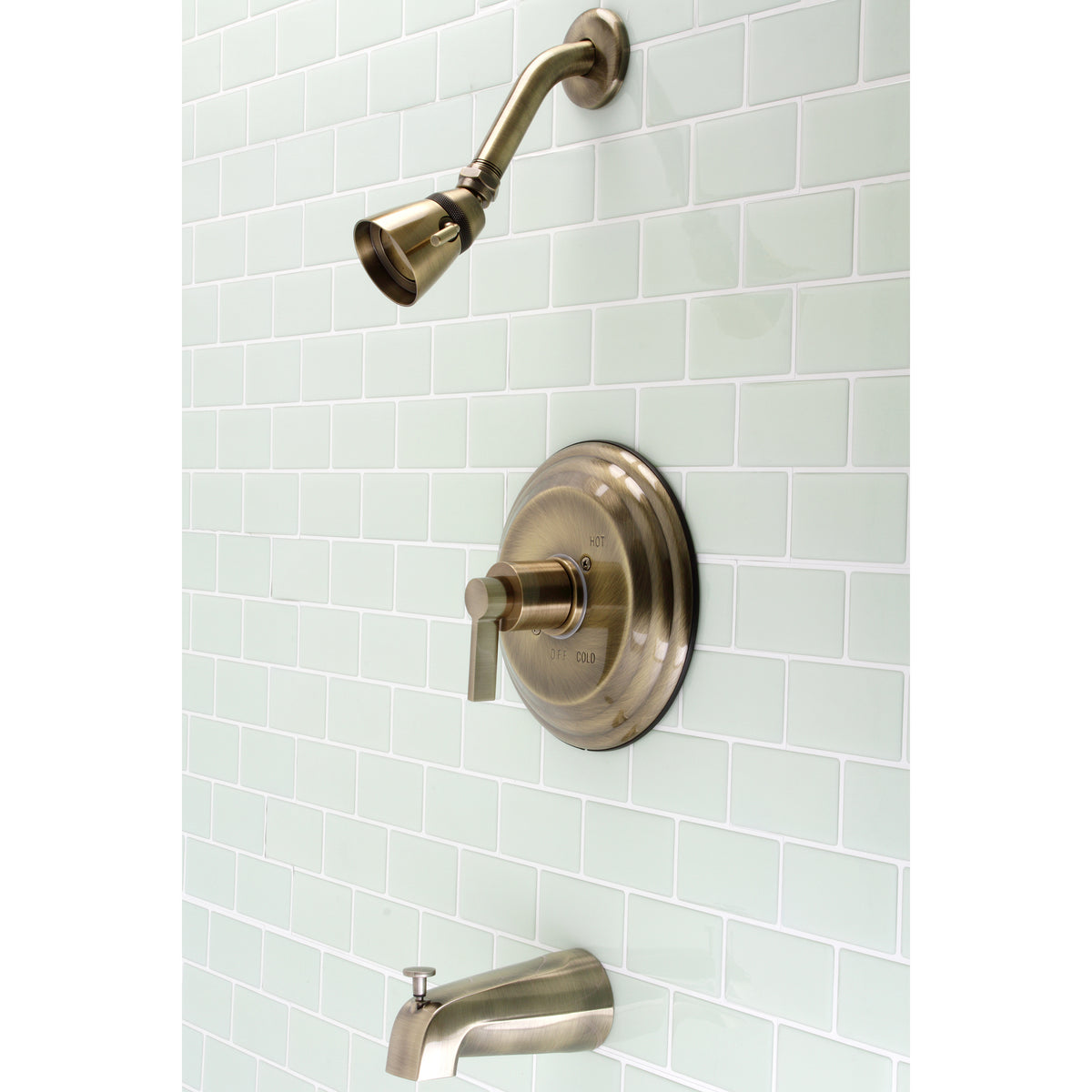 Kingston Brass KB3633NDL NuvoFusion Single-Handle Pressure Balanced Tub and Shower Faucet, Antique Brass