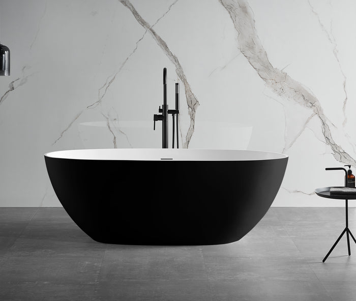 ALFI AB9975BM 59" Black & White Matte Oval Solid Surface Resin Soaking Bathtub