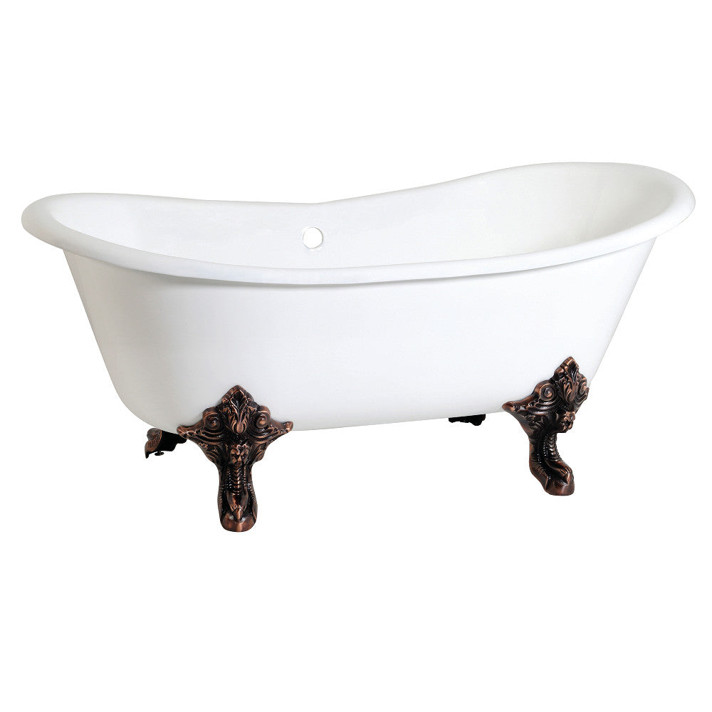 Aqua Eden VCTNDS6731NL5 67" Cast Iron Oval Double Slipper Clawfoot Tub (No Faucet Drillings), White/Oil Rubbed Bronze