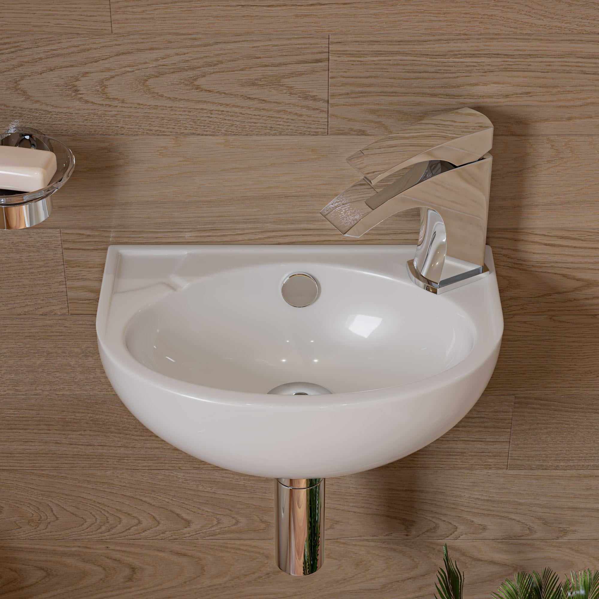 ALFI ABC118 White 14" Small Wall Mounted Ceramic Sink with Faucet Hole