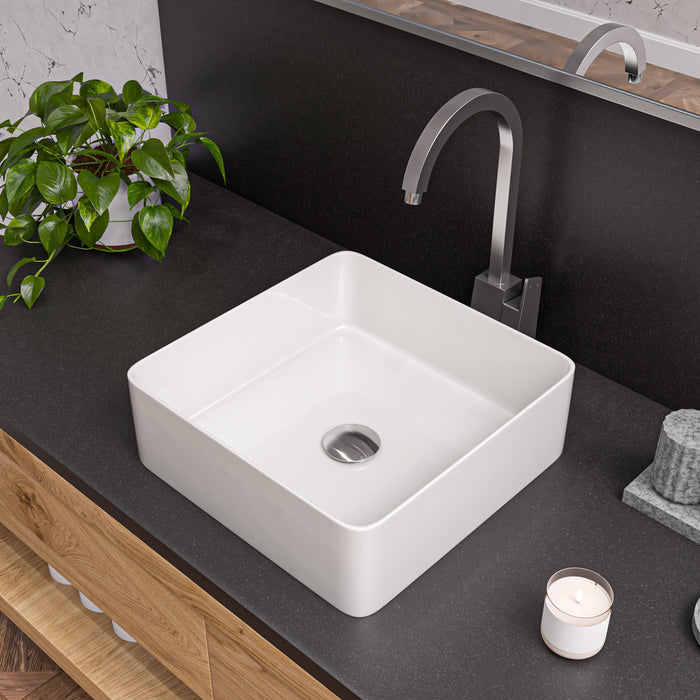 ALFI ABC903-W White 16" Modern Square Above Mount Ceramic Sink