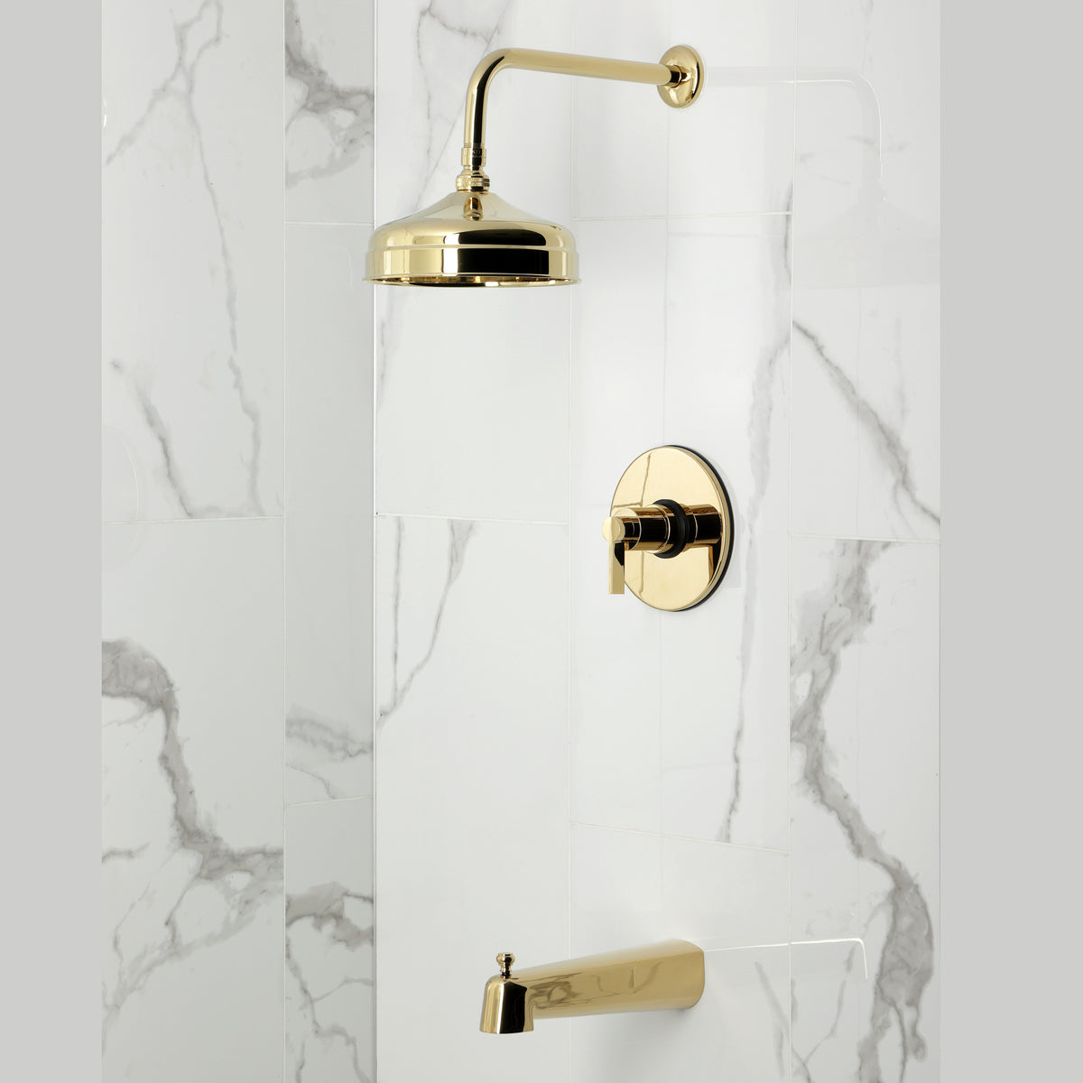 Kingston Brass KB6332NDL NuvoFusion Single-Handle Pressure Balanced Tub and Shower Faucet, Polished Brass