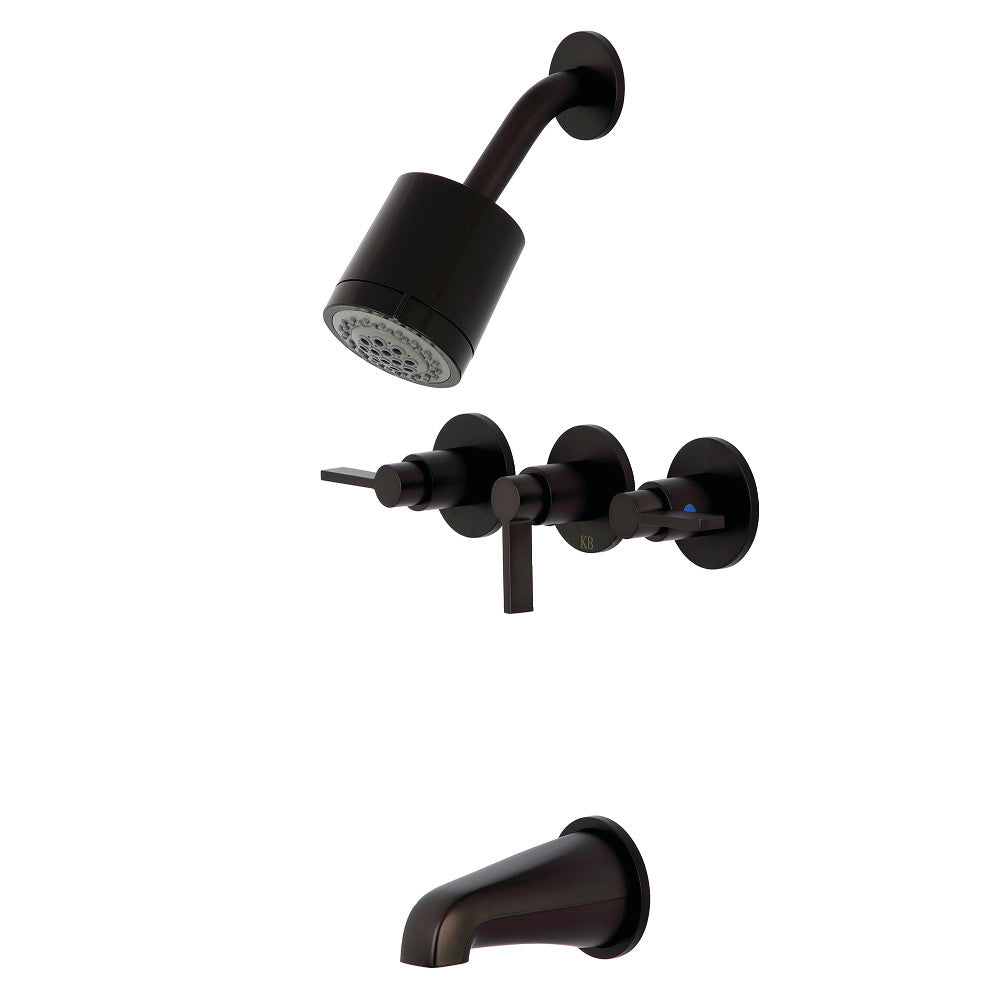 Kingston Brass KBX8135NDL NuvoFusion Triple-Handle Tub and Shower Faucet, Oil Rubbed Bronze