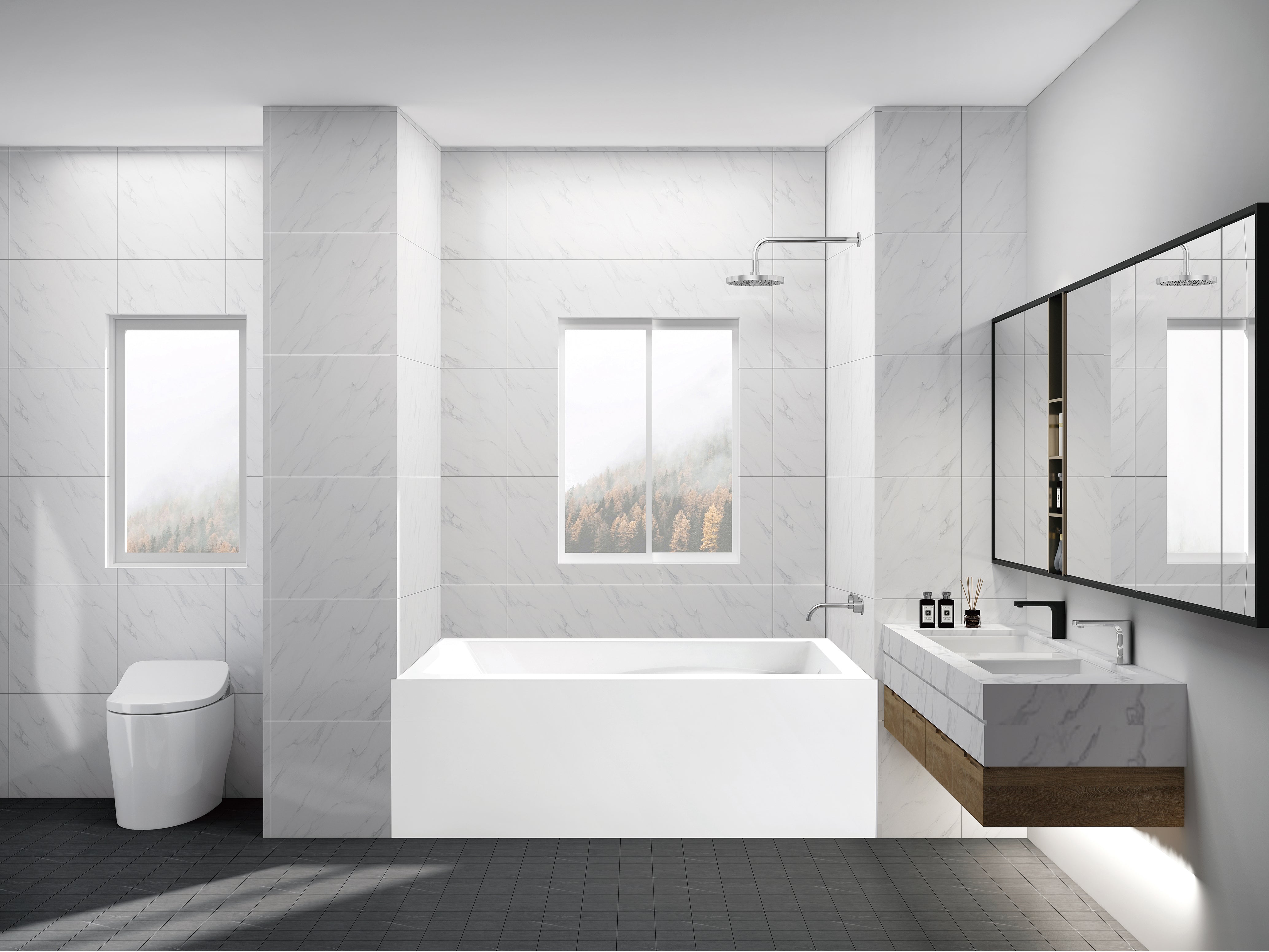 Aqua Eden VTAM5432R22D 54" Acrylic Rectangular 3-Wall Alcove Tub, Right Hand Drain and Anti-Skid Surface, Glossy White