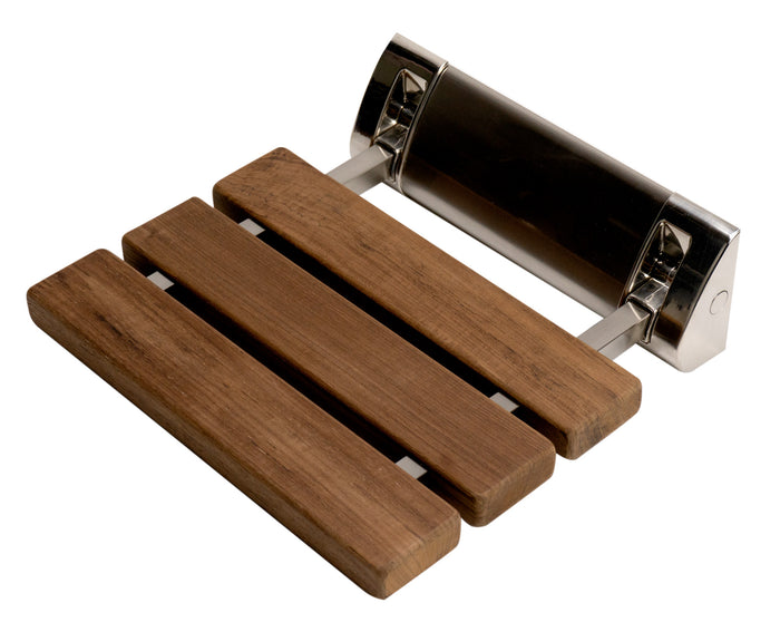 ALFI ABS14-BN Brushed Nickel 14" Folding Teak Wood Shower Seat Bench