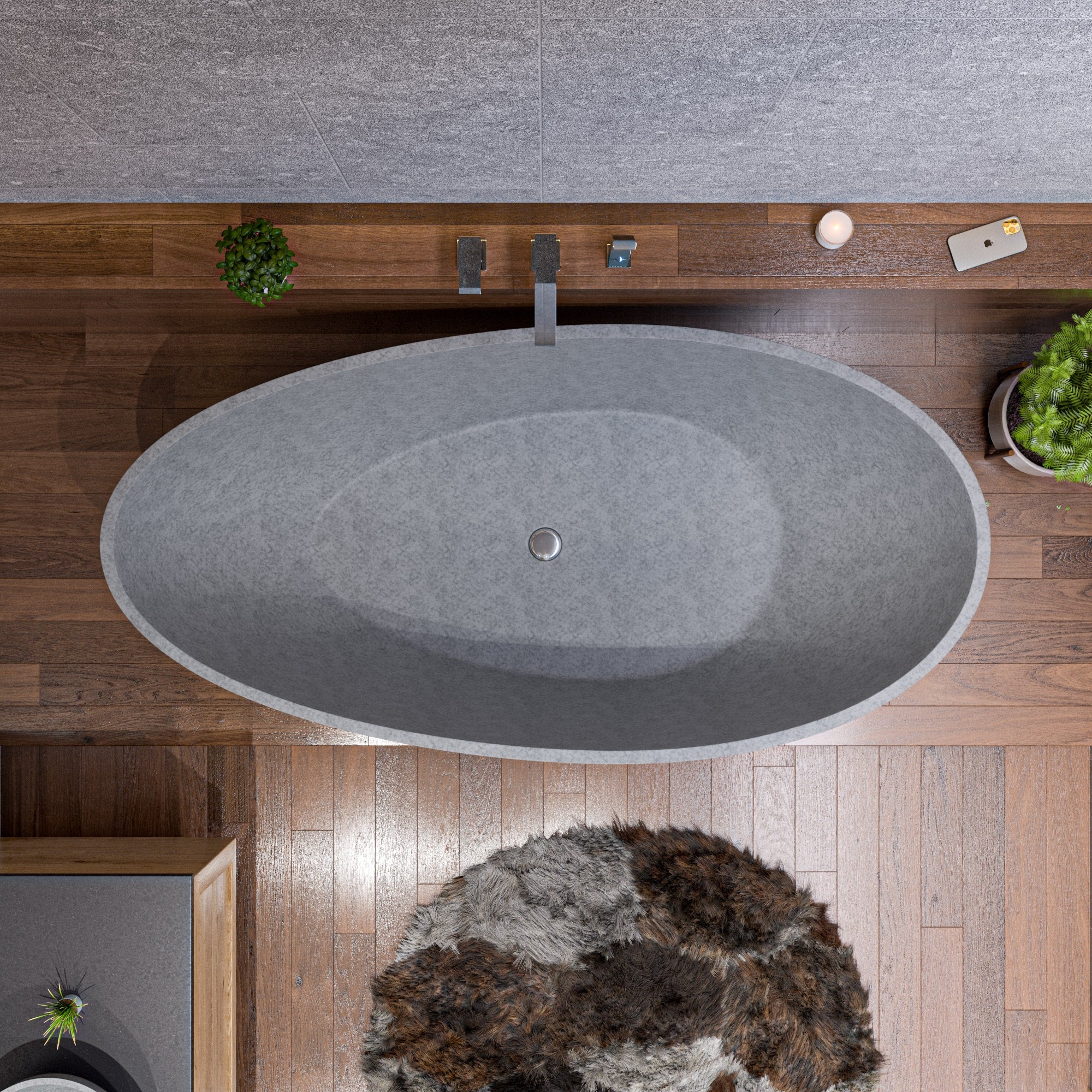 ALFI ABCO72TUB 72" Solid Concrete Tear Drop Freestanding Bathtub