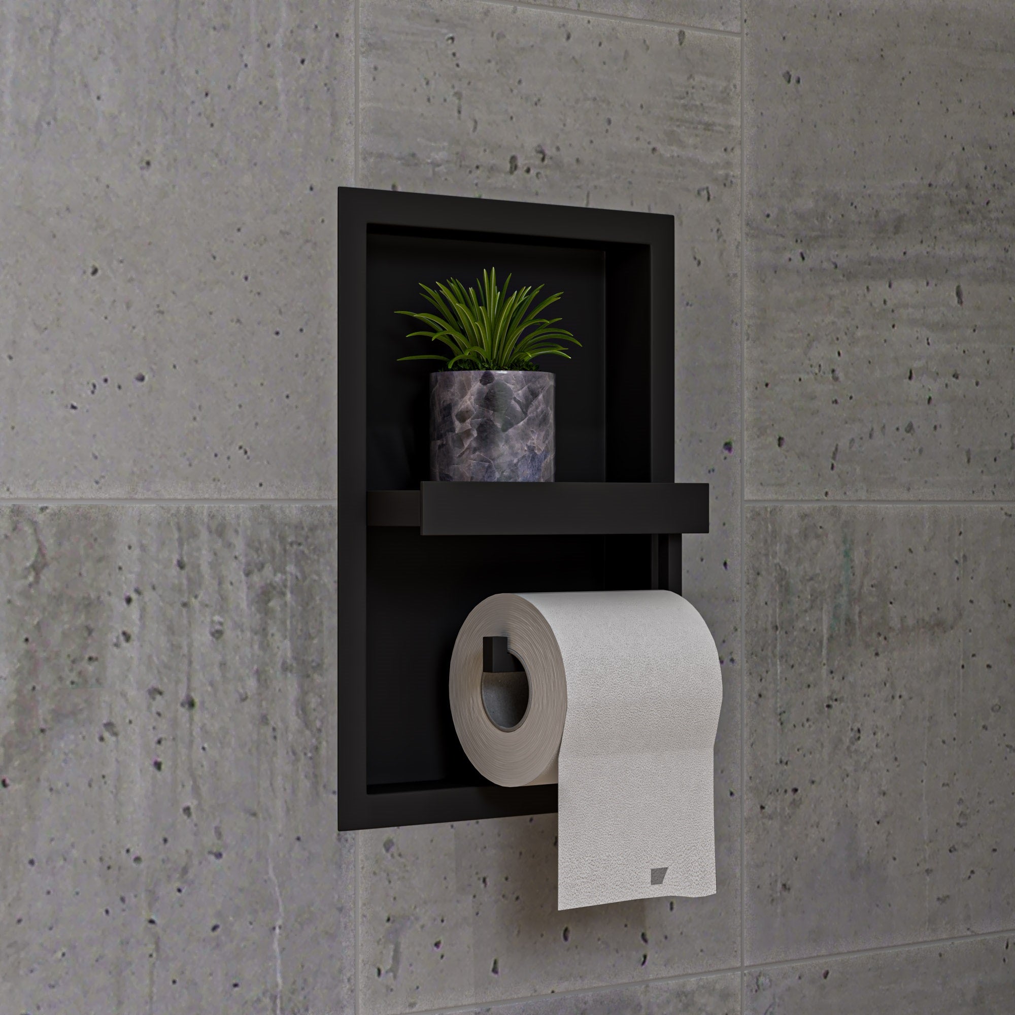 ALFI ABTPNC88-BLA Black Matte Stainless Steel Recessed Toilet Paper Holder Niche