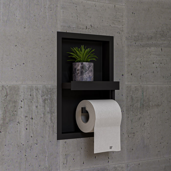 ALFI ABTPNC88-BLA Black Matte Stainless Steel Recessed Toilet Paper Holder Niche