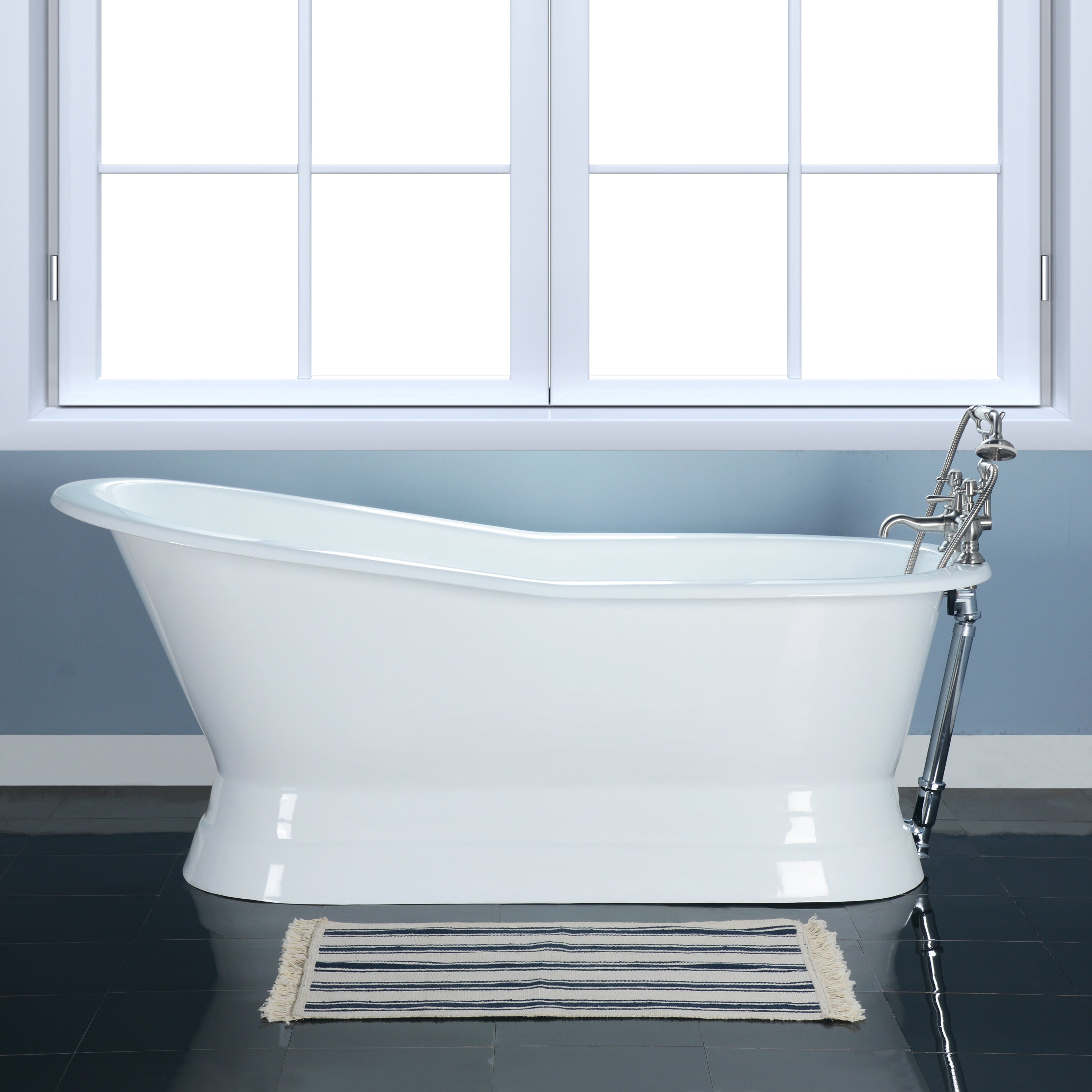 Aqua Eden VCT7D673128 67" Cast Iron Oval Single Slipper Pedestal Tub (7" Faucet Drillings), White