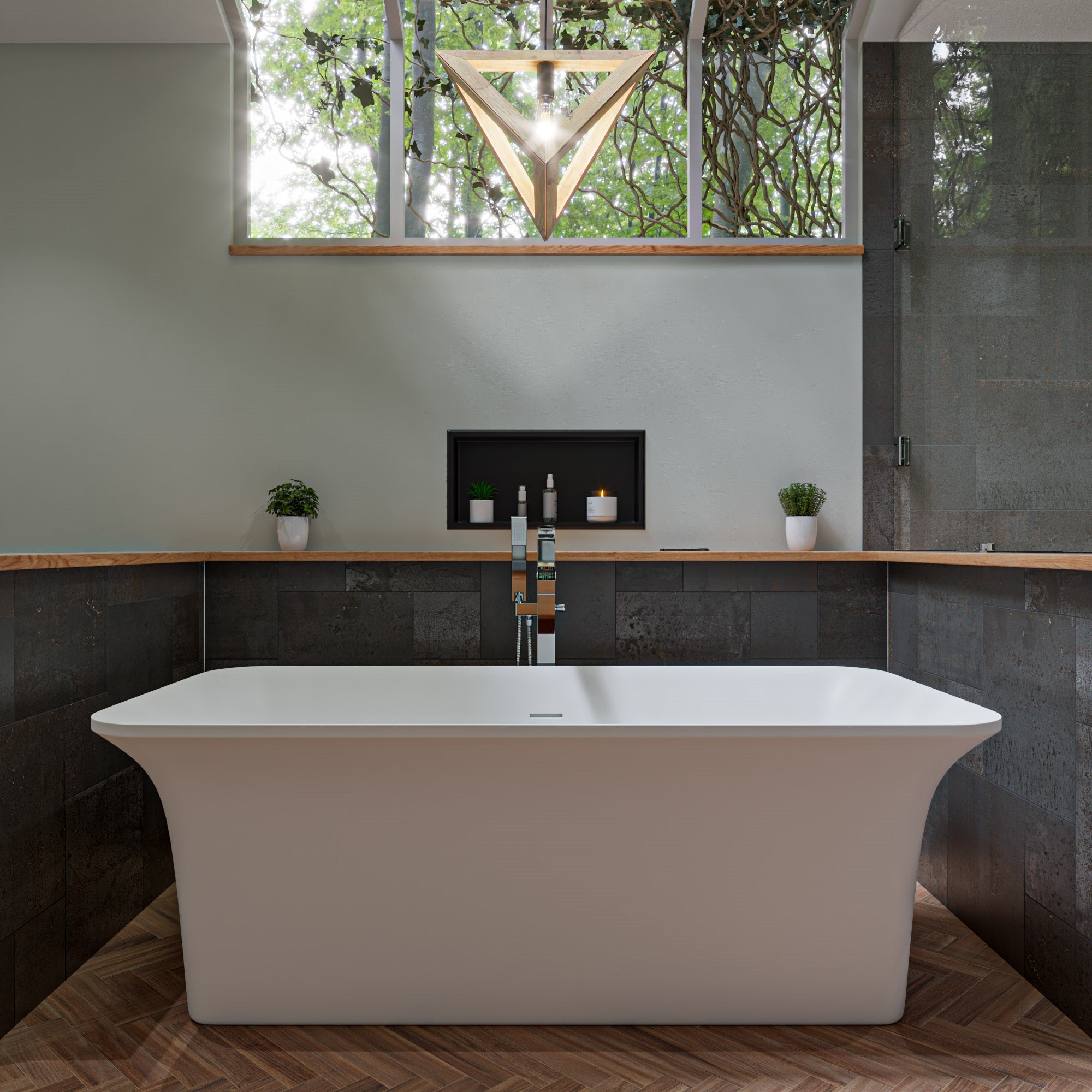 ALFI AB9942 67" White Rectangular Solid Surface Smooth Resin Soaking Bathtub