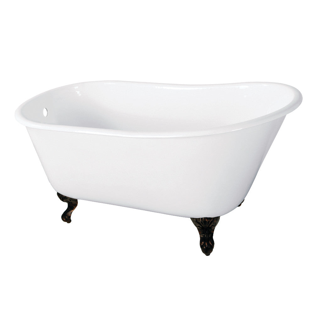 Aqua Eden VCTND5728NT5 57" Cast Iron Oval Single Slipper Clawfoot Tub (No Faucet Drillings), White/Oil Rubbed Bronze