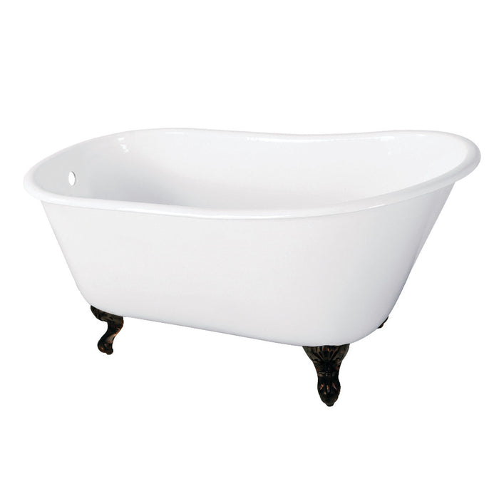 Aqua Eden VCTND5728NT5 57" Cast Iron Oval Single Slipper Clawfoot Tub (No Faucet Drillings), White/Oil Rubbed Bronze