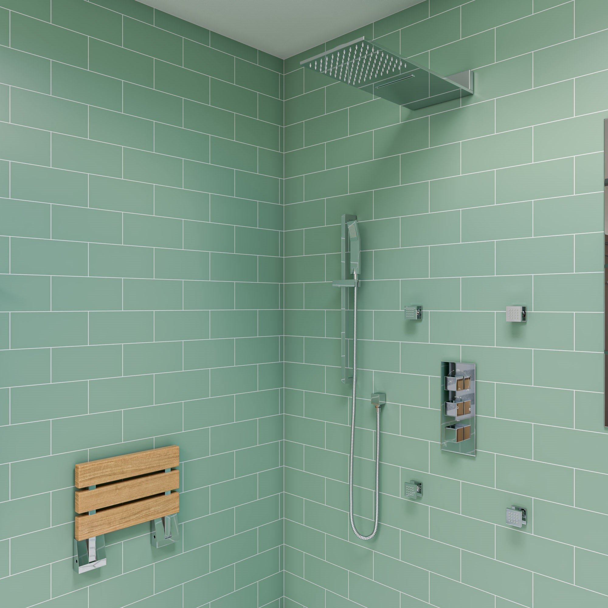 ALFI AB2801-PC Polished Chrome Concealed 3-Way Thermostatic Valve Shower Mixer Square Knobs