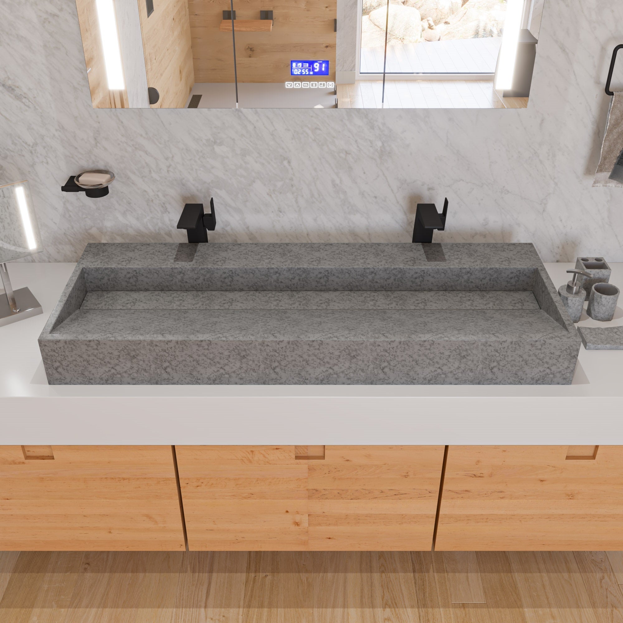 ALFI ABCO48TR 48" Solid Concrete Gray Matte Trough Sink for the Bathroom