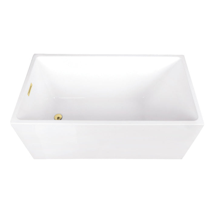 Kingston Brass VTSQ512823C412 51" Acrylic Rectangular Double Ended Freestanding Tub with Drain, Glossy White/Polished Brass