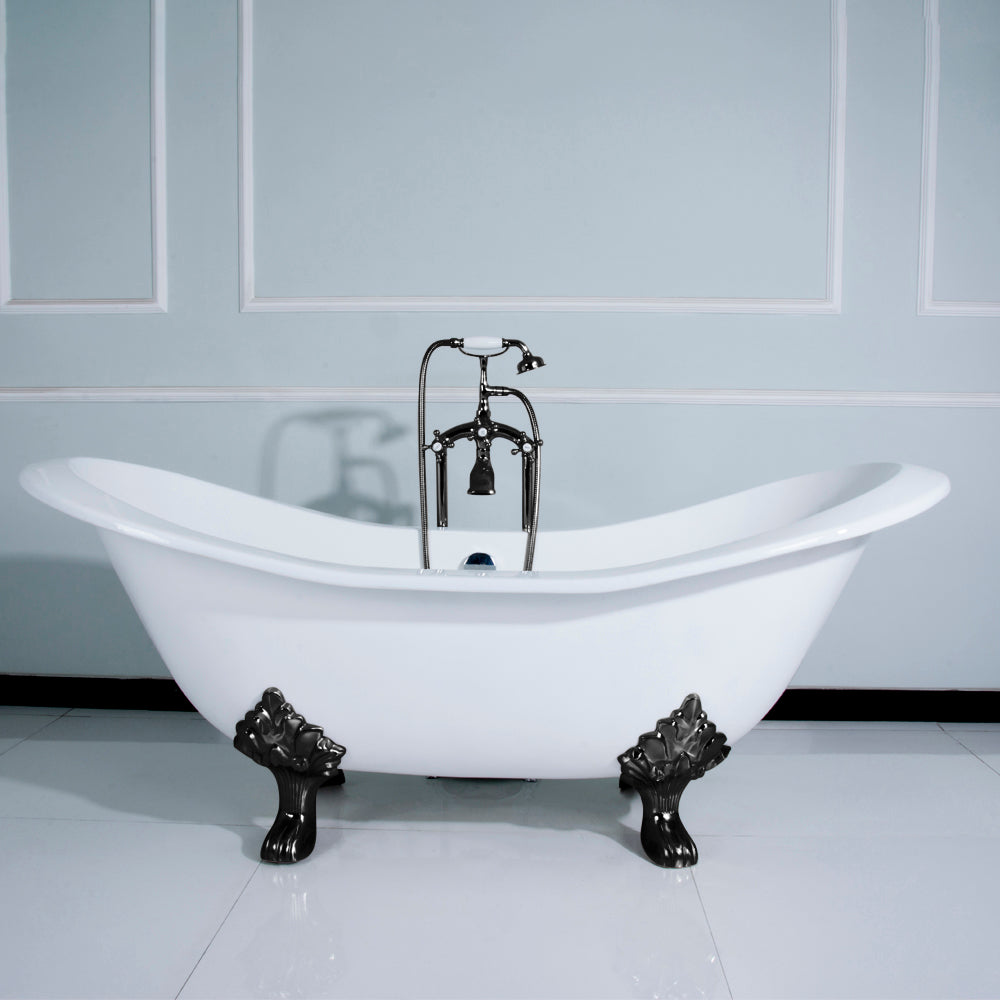 Aqua Eden VCTND7231NC0 72" Cast Iron Oval Double Slipper Clawfoot Tub (No Faucet Drillings), White/Matte Black